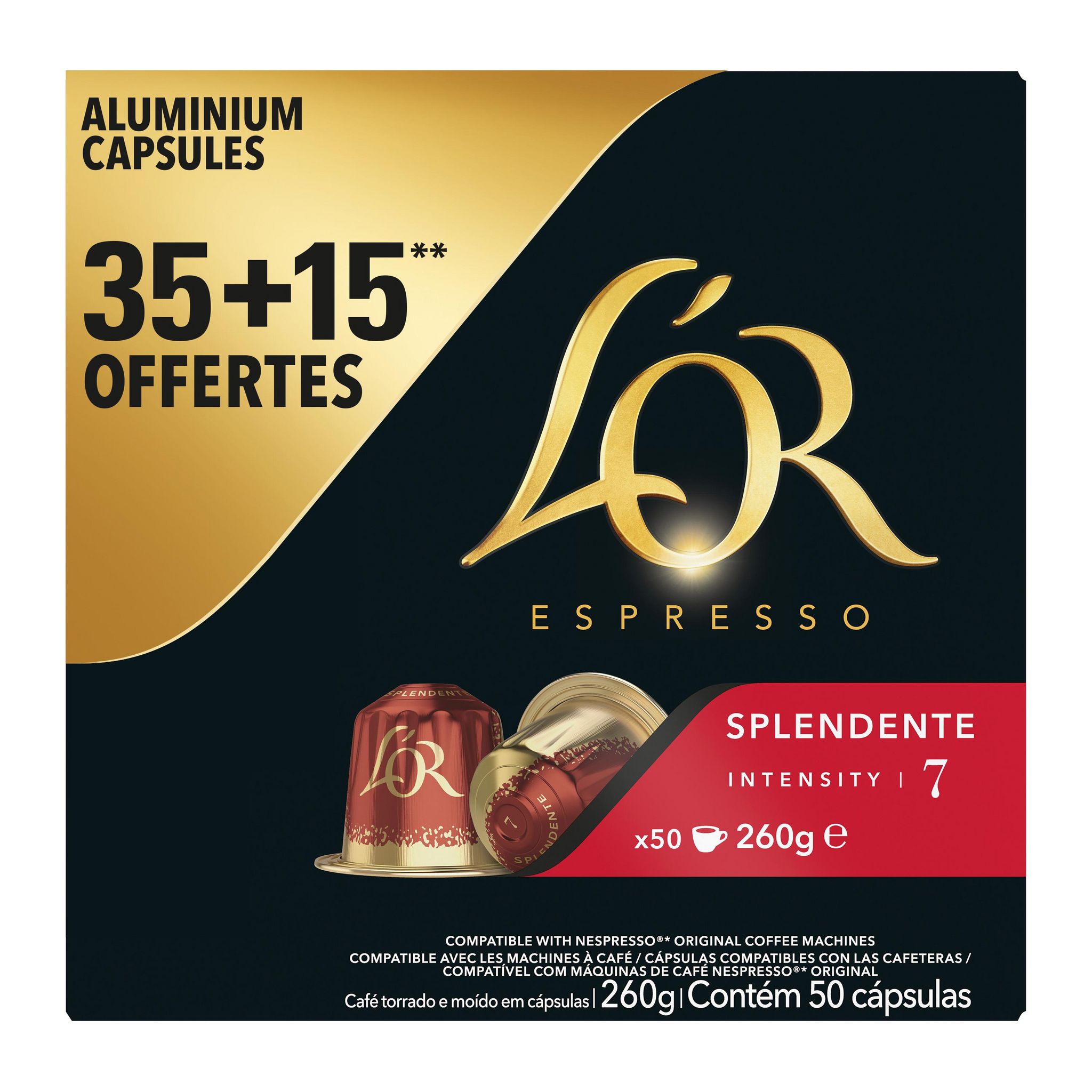 L'OR ESPRESSO Café en capsules splendente intensité 7 compatible nespresso 35+15 offertes 260g