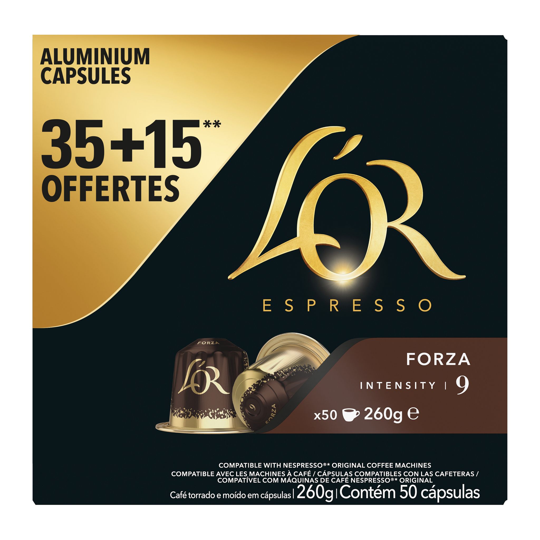 L'OR ESPRESSO Capsules de café Forza intensité 9 compatibles Nespresso 35 capsules + 15 offertes 260g