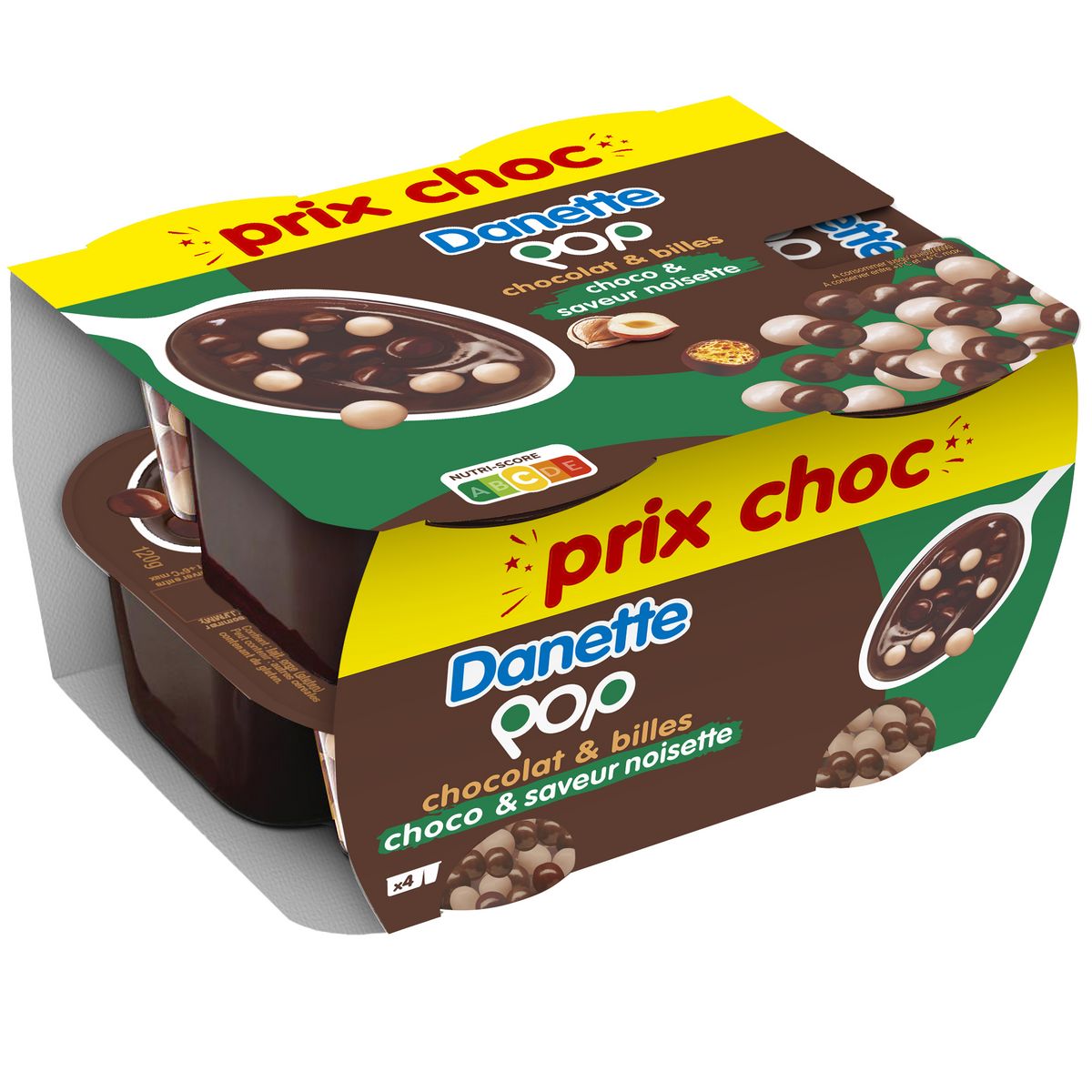 DANETTE POP - Crème dessert chocolat et billes chocolat noisette 4x118g
