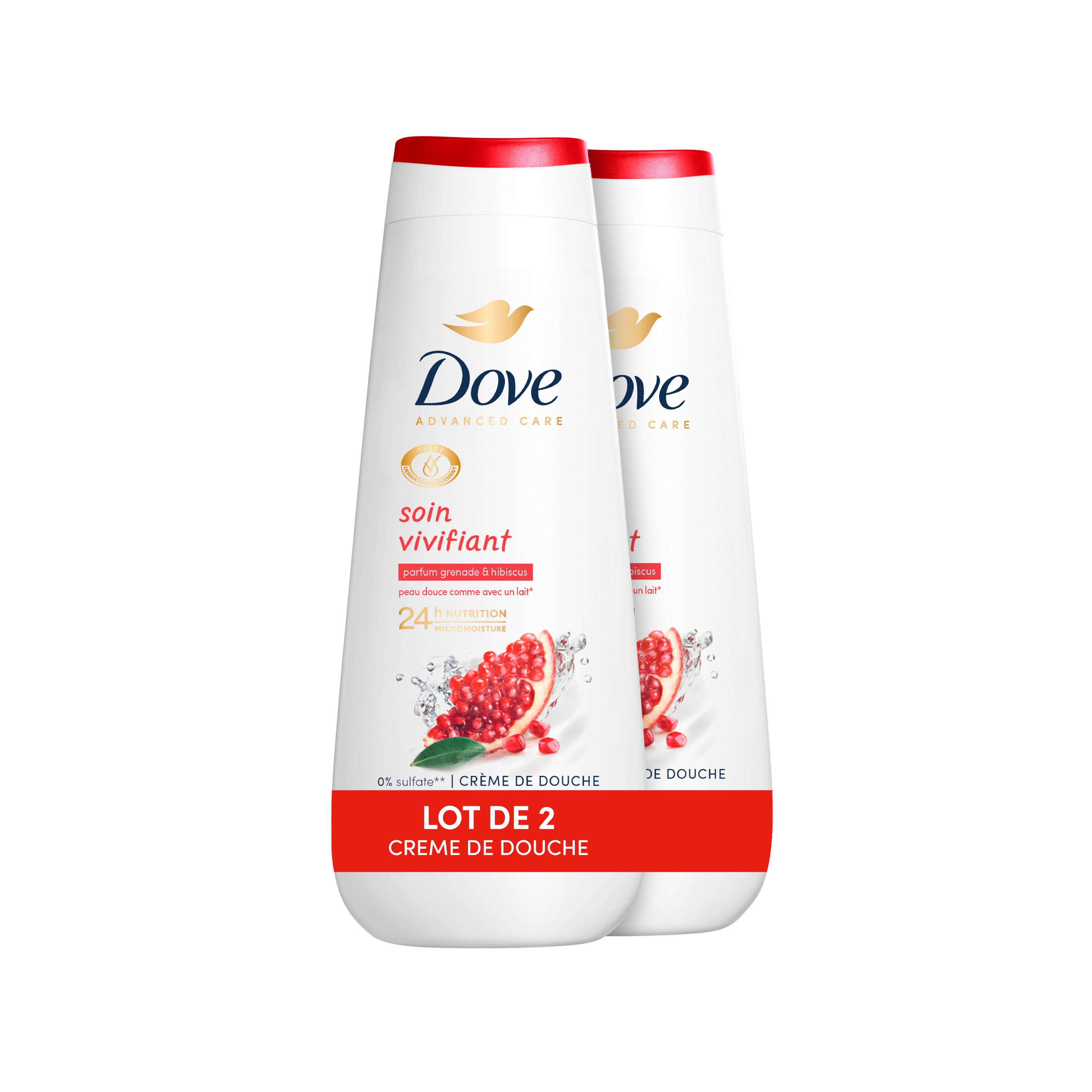 DOVE Gel douche soin vivifiant parfum grenade et hibiscus 2x400ml