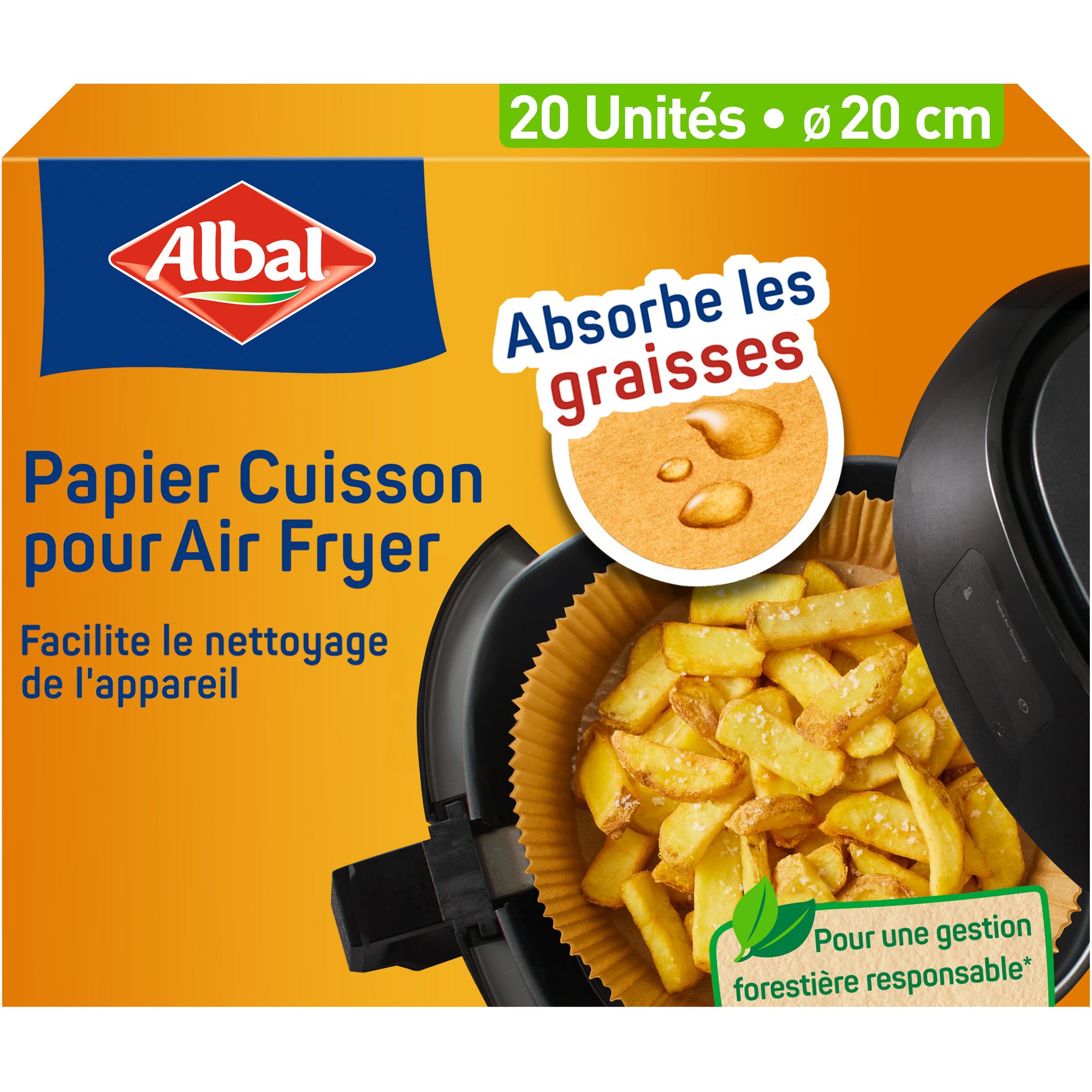 Voir la diapositive 2 : ALBAL Papier cuisson pour air fryer 20 feuilles