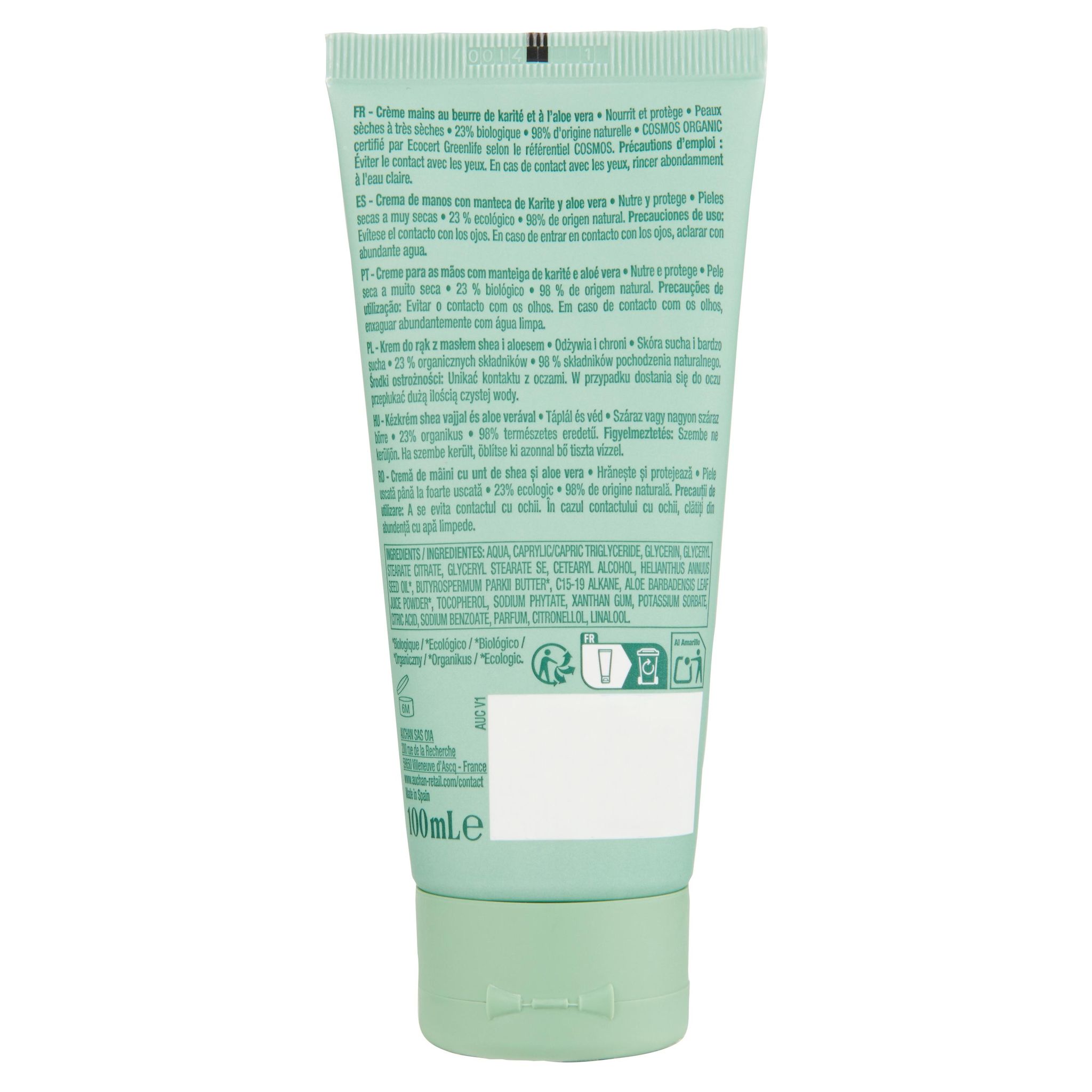 Voir la diapositive 2 : COSMIA Crème mains bio au beurre de karité et aloe vera 100ml