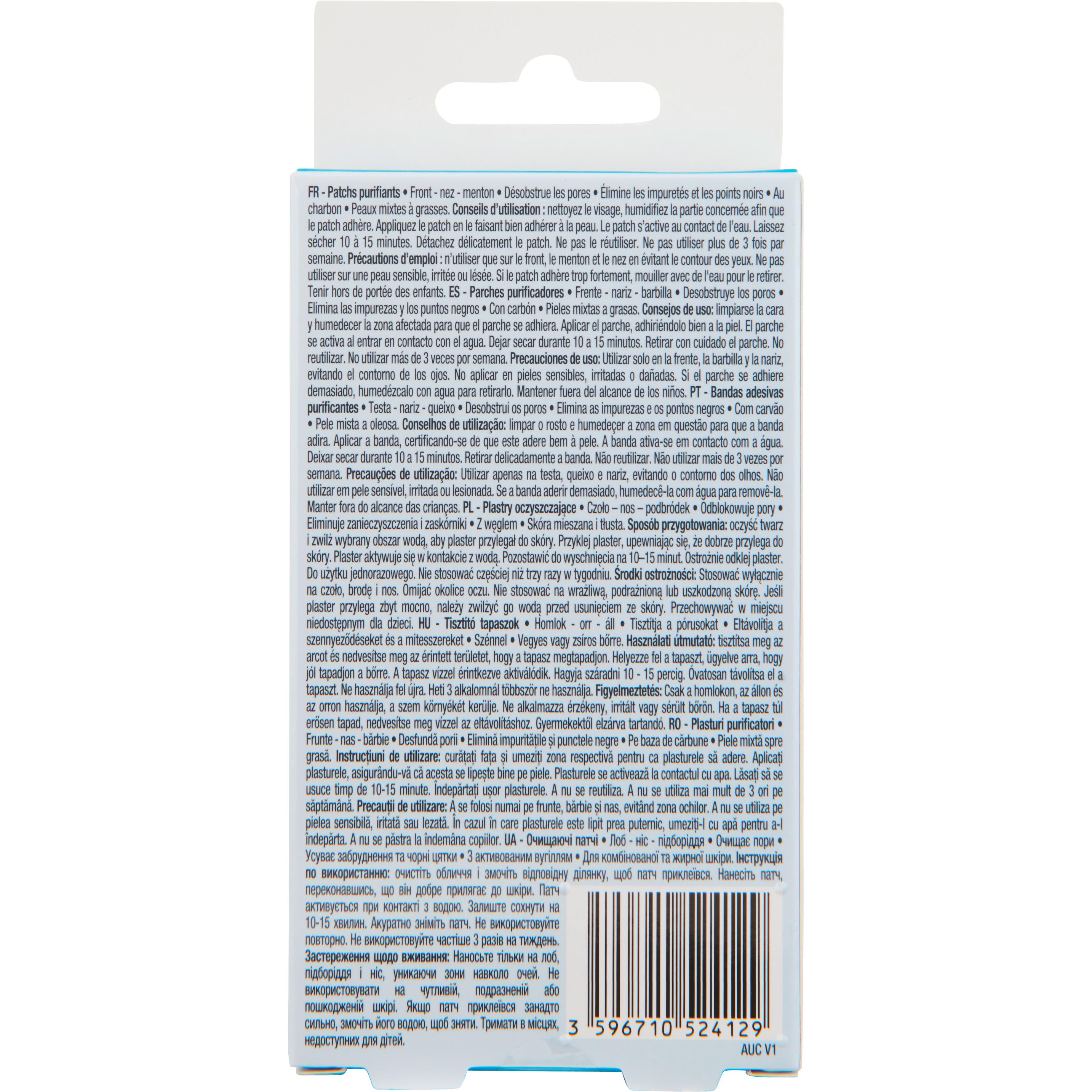 Voir la diapositive 2 : COSMIA Pure Patchs purifiants au charbon front nez menton peaux mixtes à grasses 6 patchs