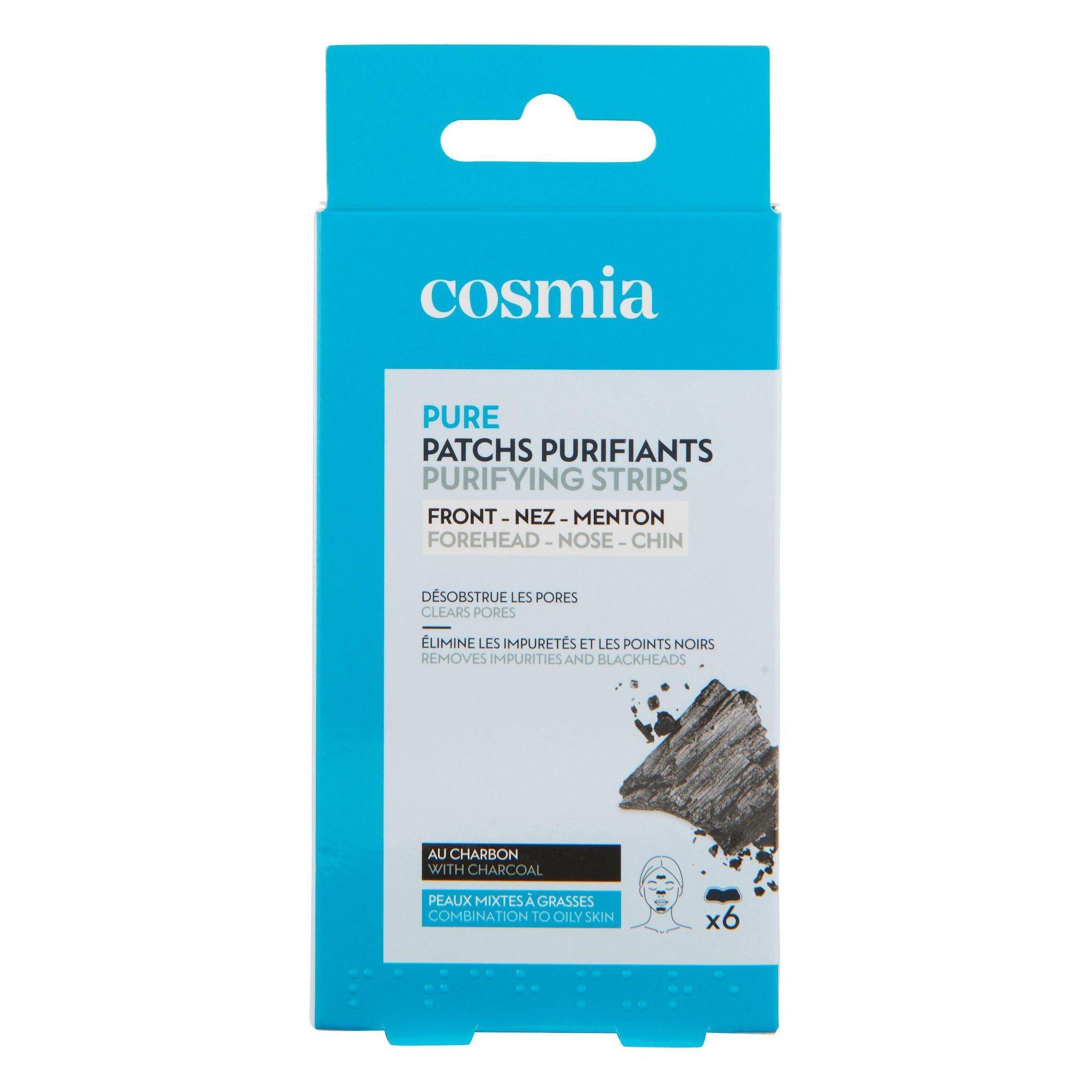 Voir la diapositive 4 : COSMIA Pure Patchs purifiants au charbon front nez menton peaux mixtes à grasses 6 patchs
