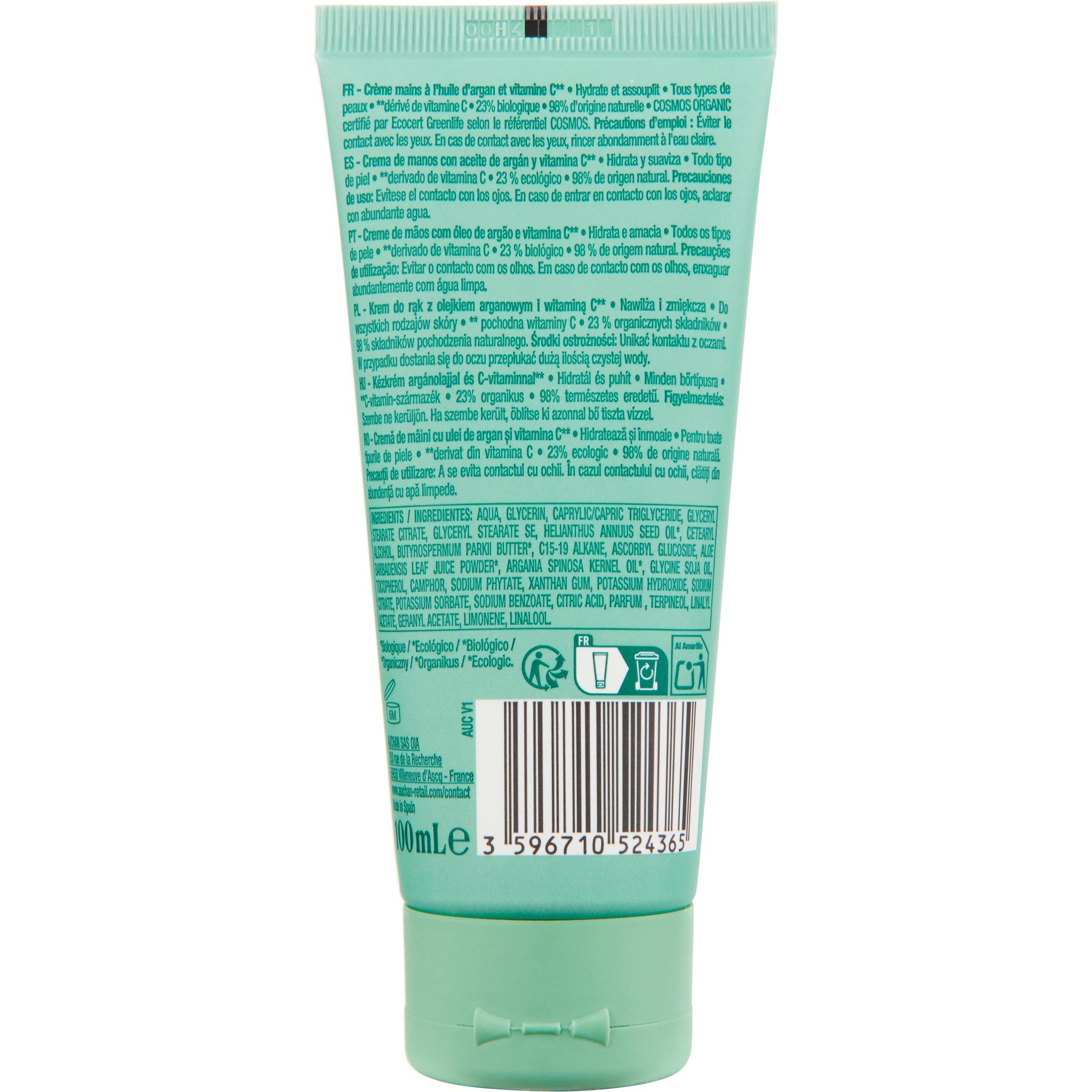 Voir la diapositive 2 : COSMIA BIO Crème mains à l'huile d'argan et vitamine C tous types de peaux 100ml