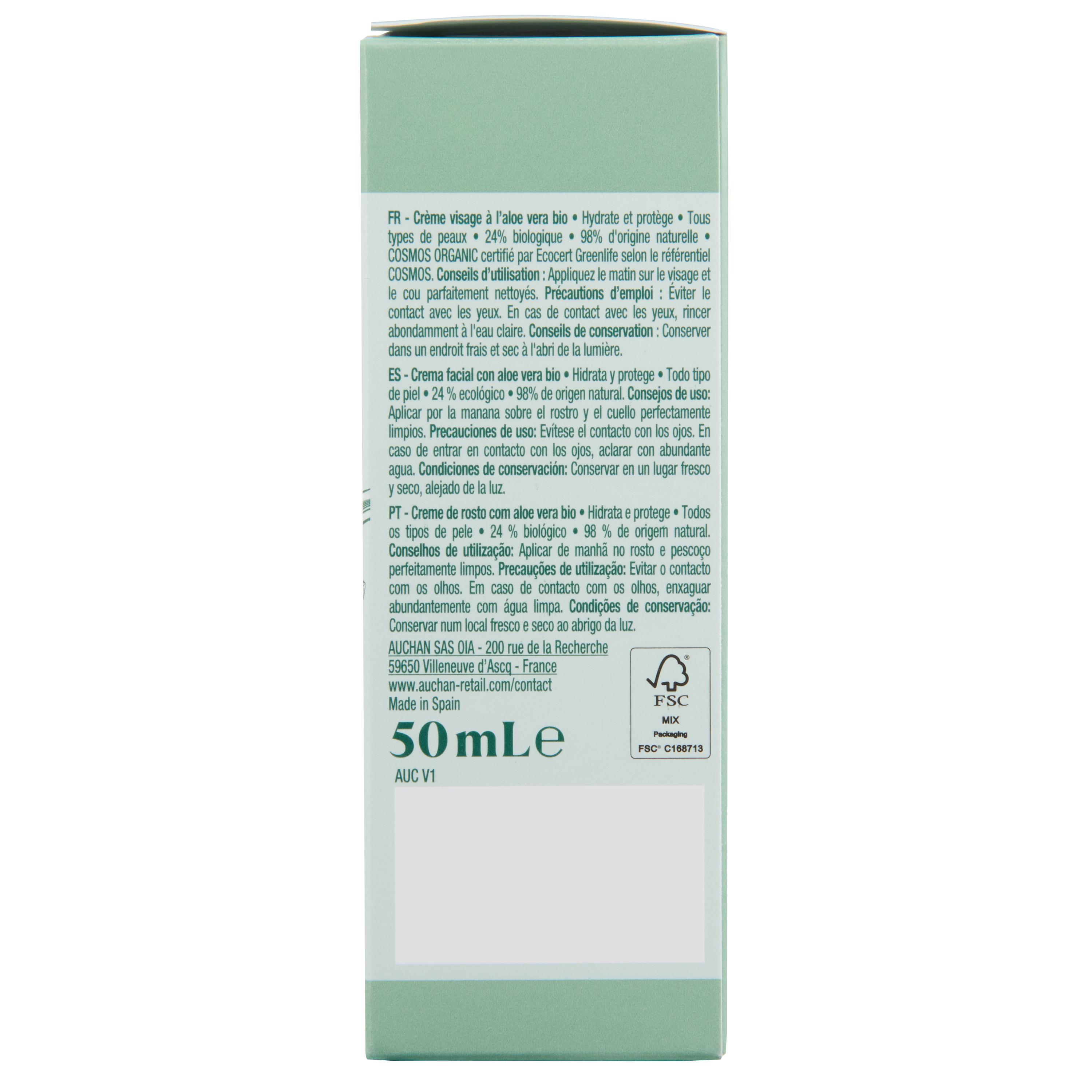 Voir la diapositive 2 : COSMIA BIO Crème hydratante et protectrice à l'aloé véra pour tous types de peaux 50ml