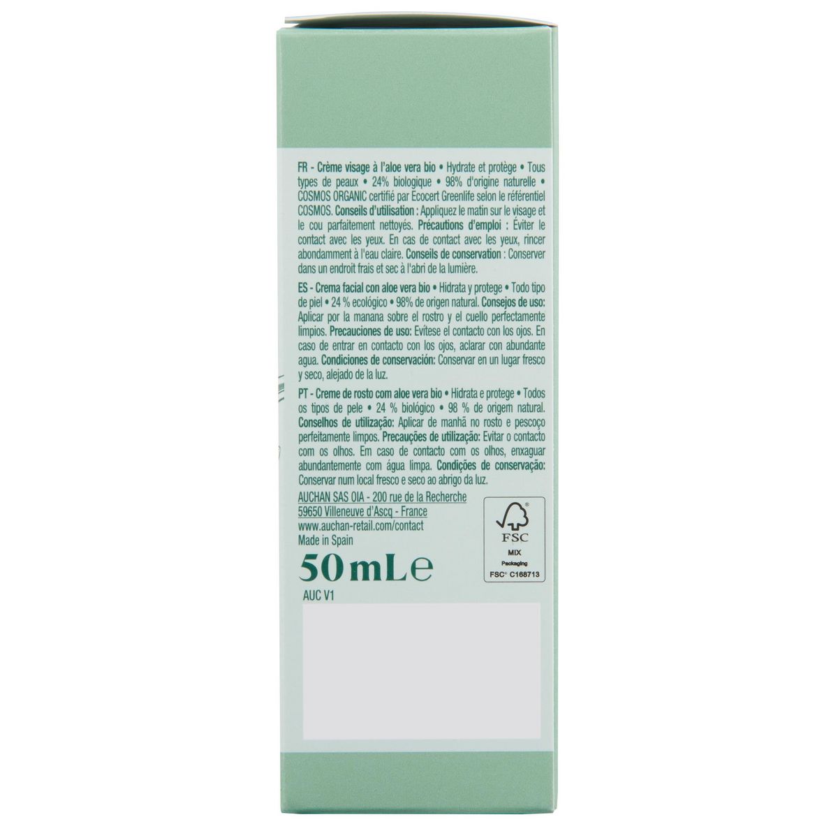 COSMIA BIO Crème hydratante et protectrice à l'aloé véra pour tous types de peaux 50ml