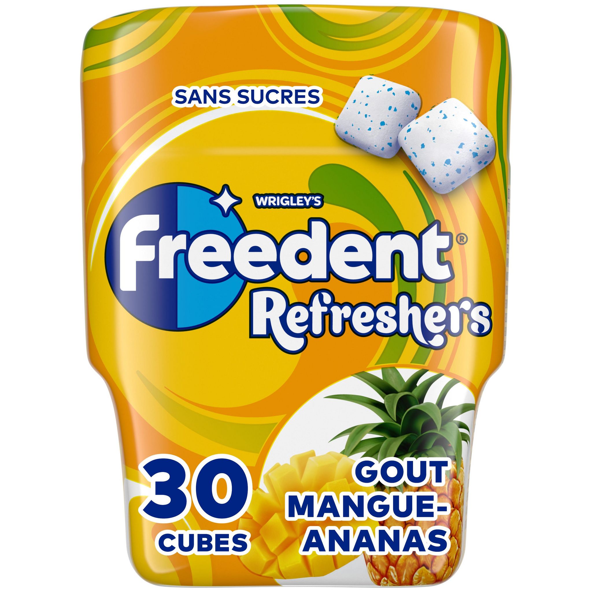 Voir la diapositive 2 : FREEDENT Chewing-gum sans sucres gouts ananas et mangue 30 cubes 67g