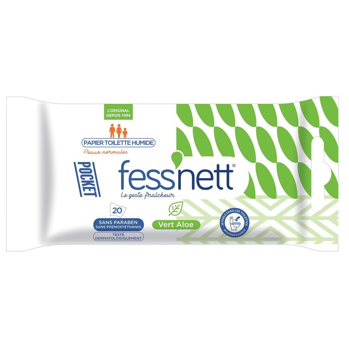 FESS'NETT Lingettes papier toilette humide peaux normal 20 lingettes