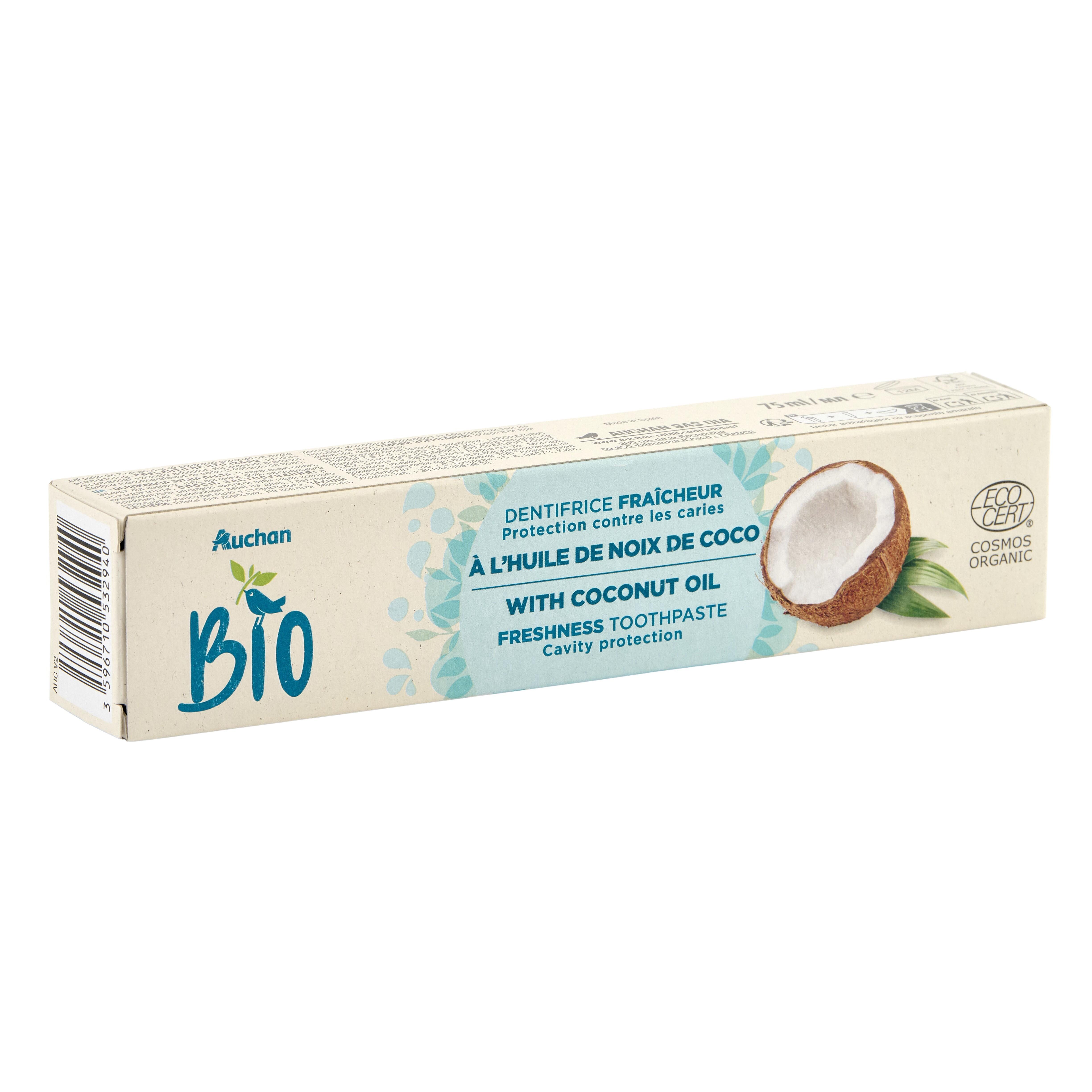 Voir la diapositive 3 : AUCHAN Dentifrice bio parfum noix de coco 75ml