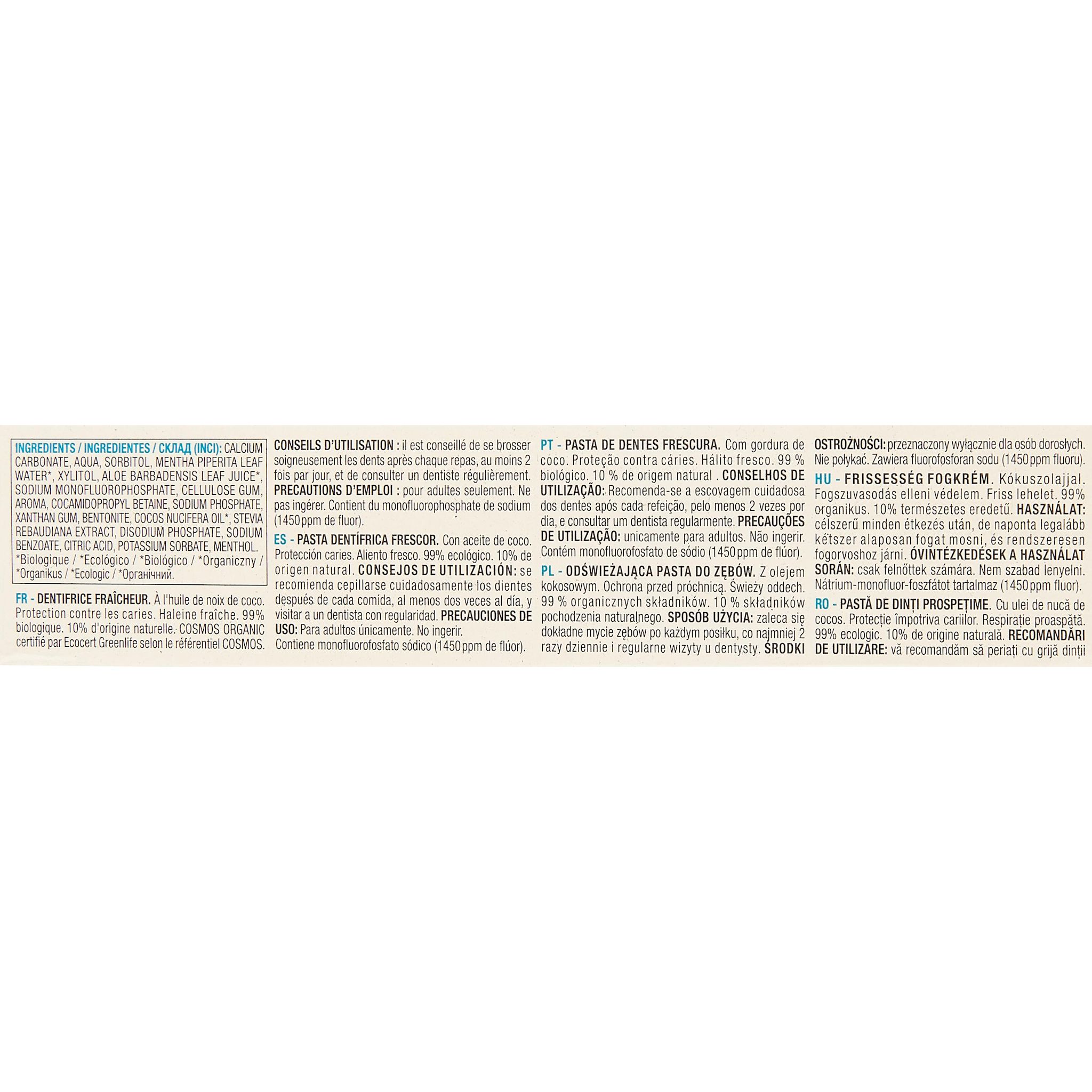 Voir la diapositive 3 : AUCHAN Dentifrice bio parfum noix de coco 75ml