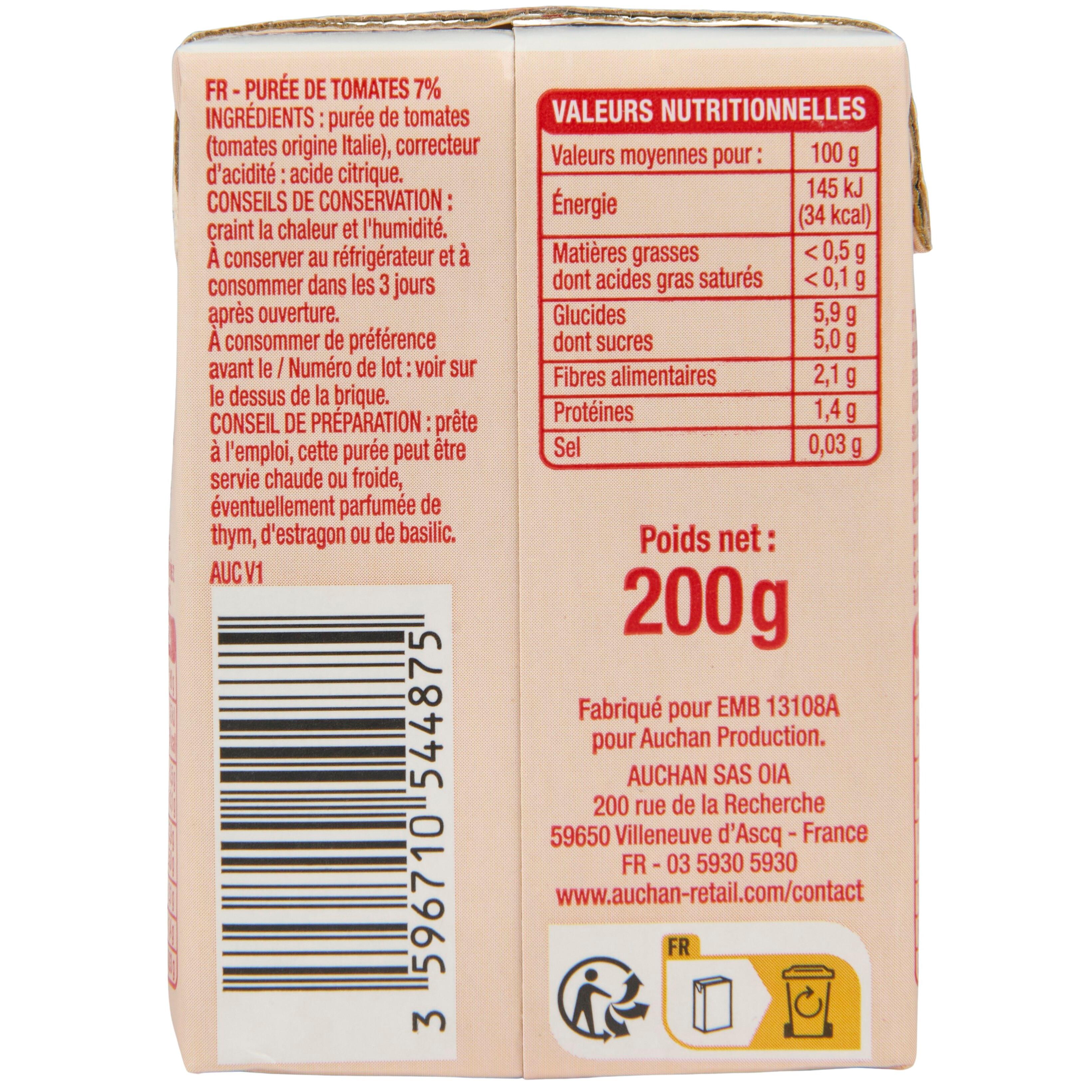 Voir la diapositive 6 : AUCHAN Purée de tomates 200g