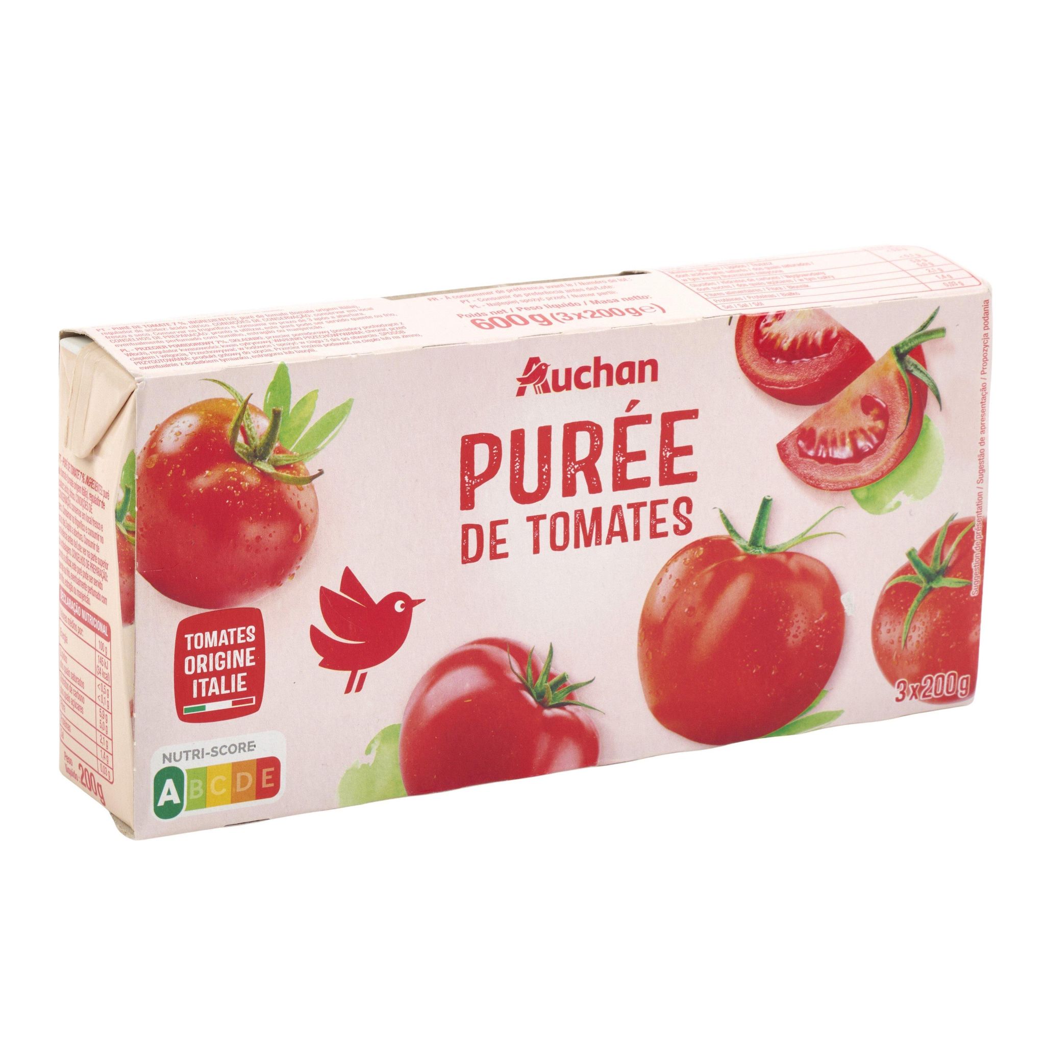 Voir la diapositive 2 : AUCHAN Purée de tomates 3x200g