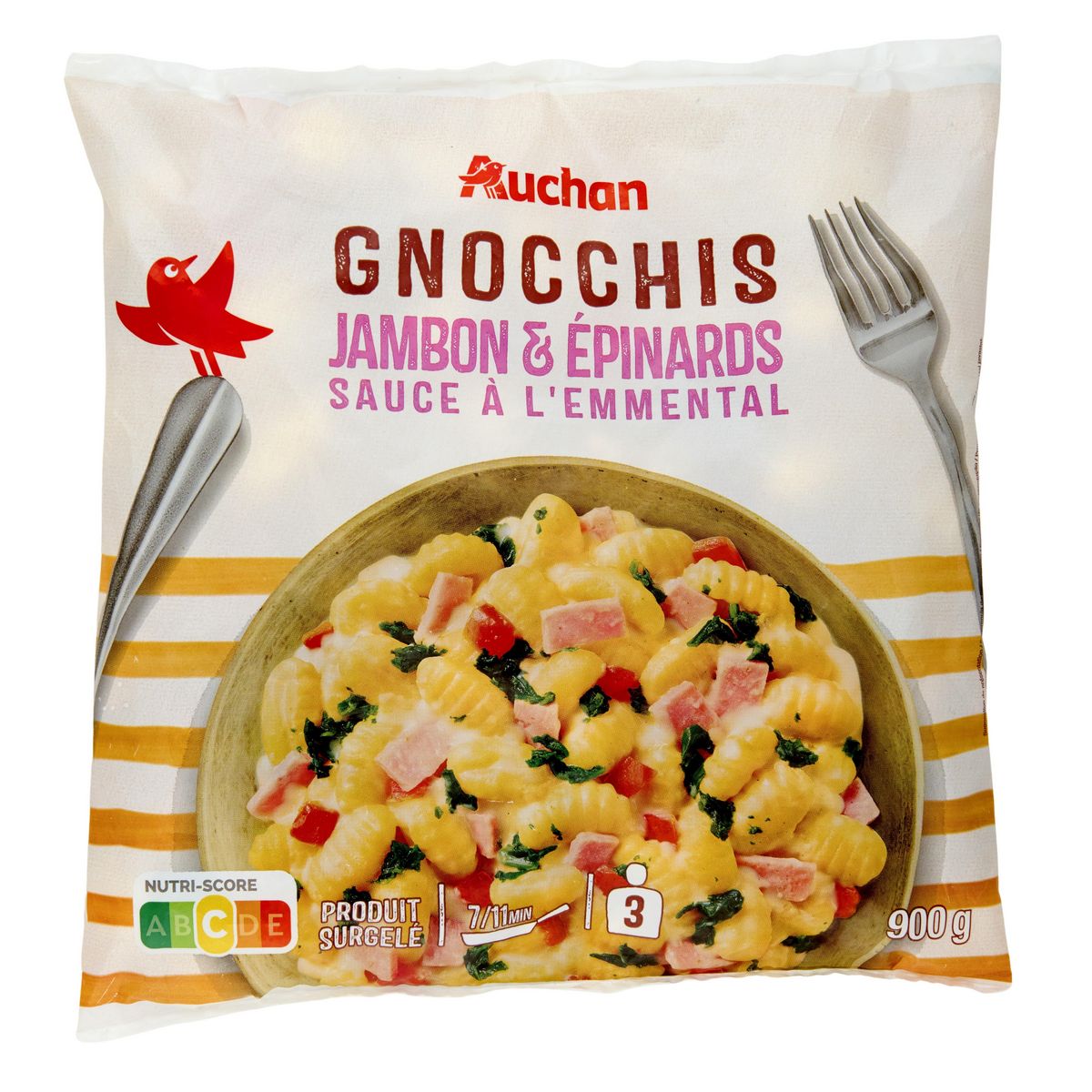 AUCHAN Gnocchis jambon emmental épinards 900g