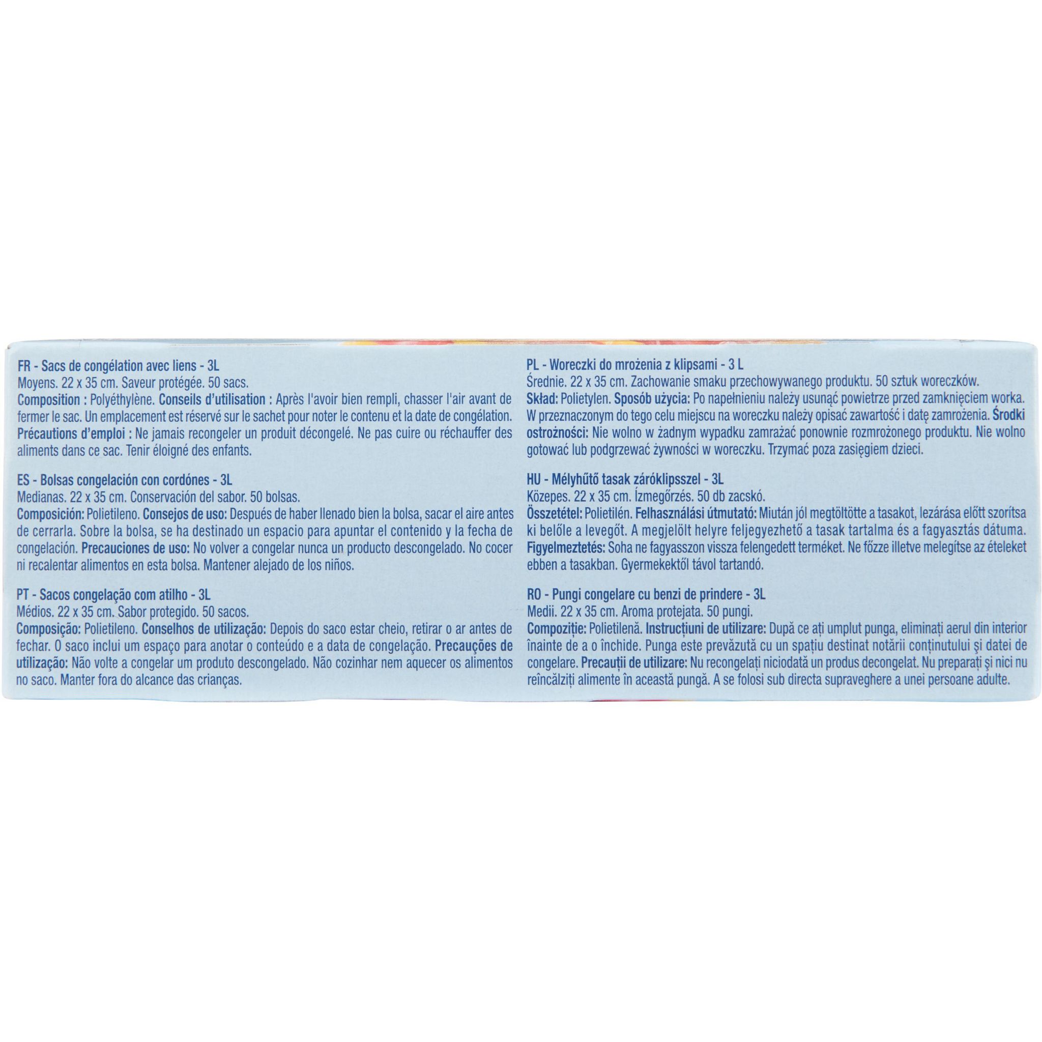 Voir la diapositive 2 : AUCHAN Sacs de congélation avec liens 3L 50 sacs