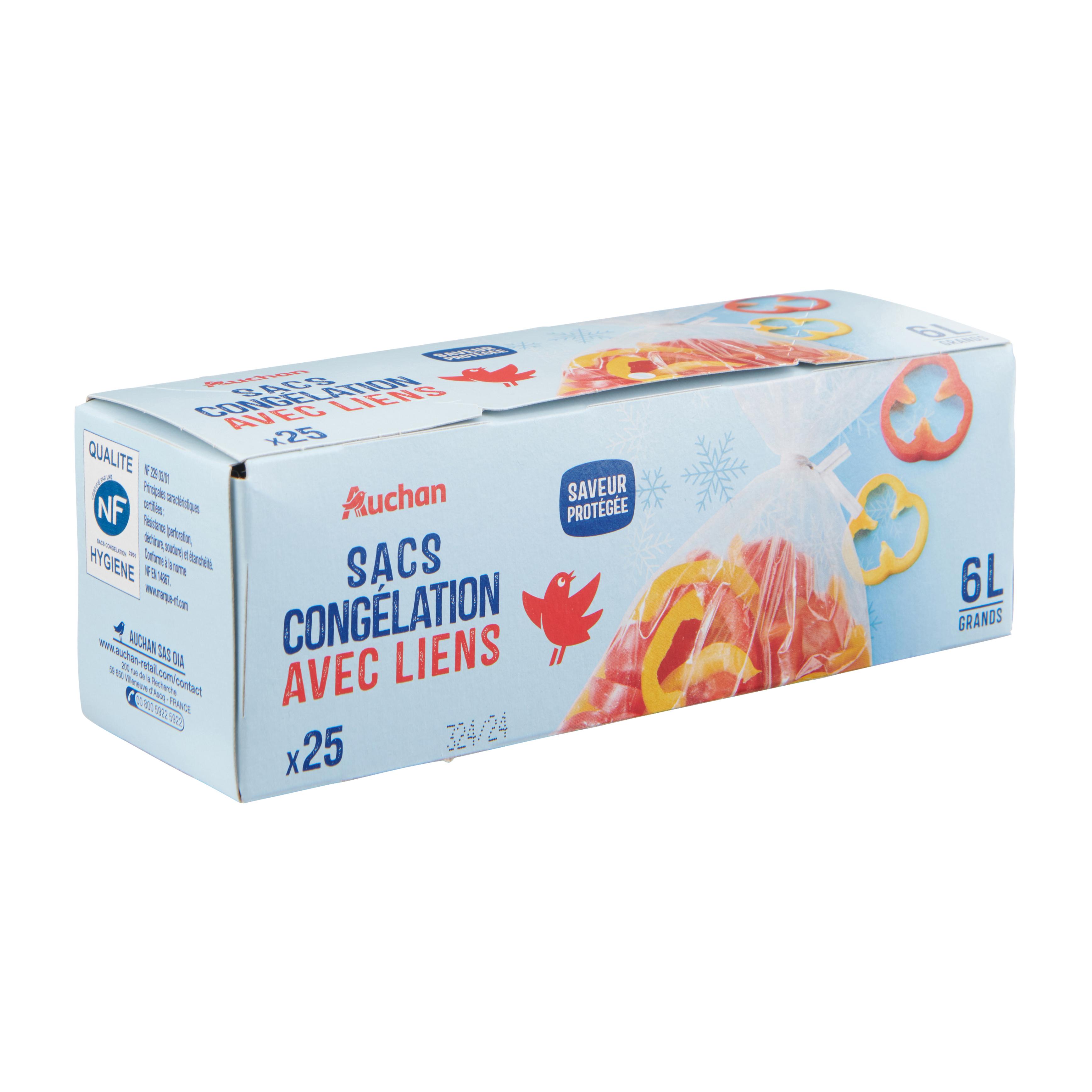 Voir la diapositive 3 : AUCHAN Sacs de congélation avec liens 6L 25 sacs