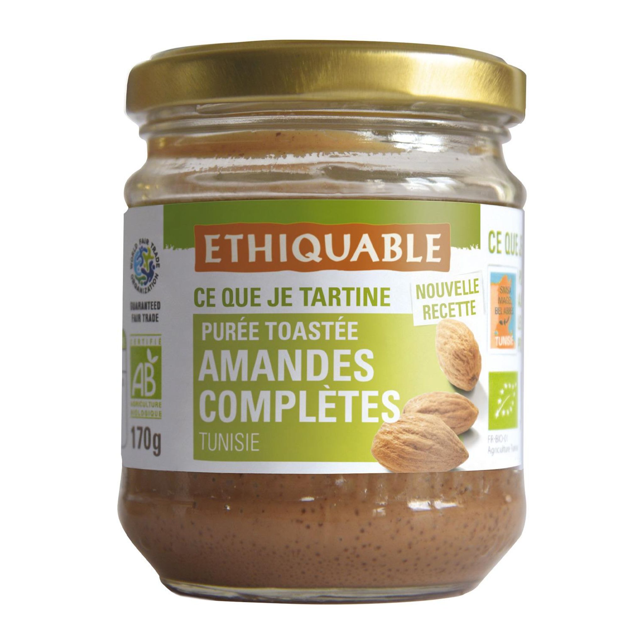 ETHIQUABLE Purée d'amandes complètes bio origine Tunisie 170g