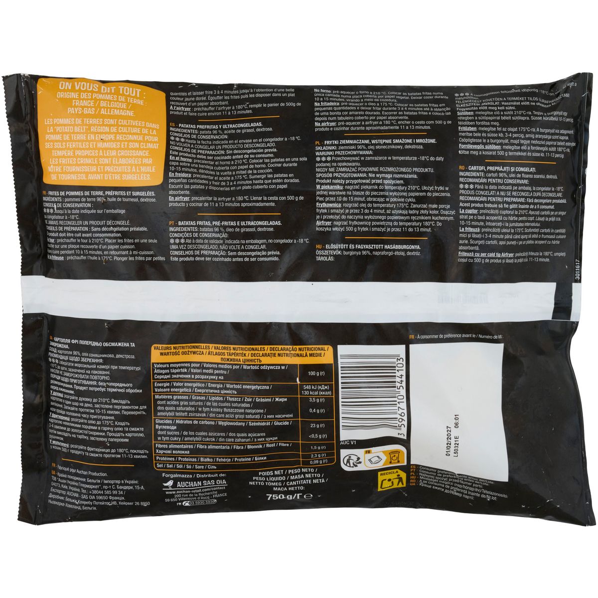 AUCHAN Frites crinkle 750g