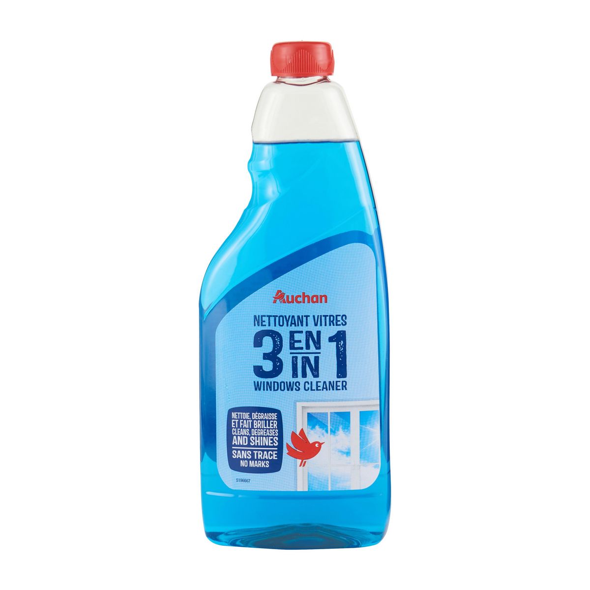 AUCHAN Recharge nettoyant liquide vitres 3 en 1 750ml