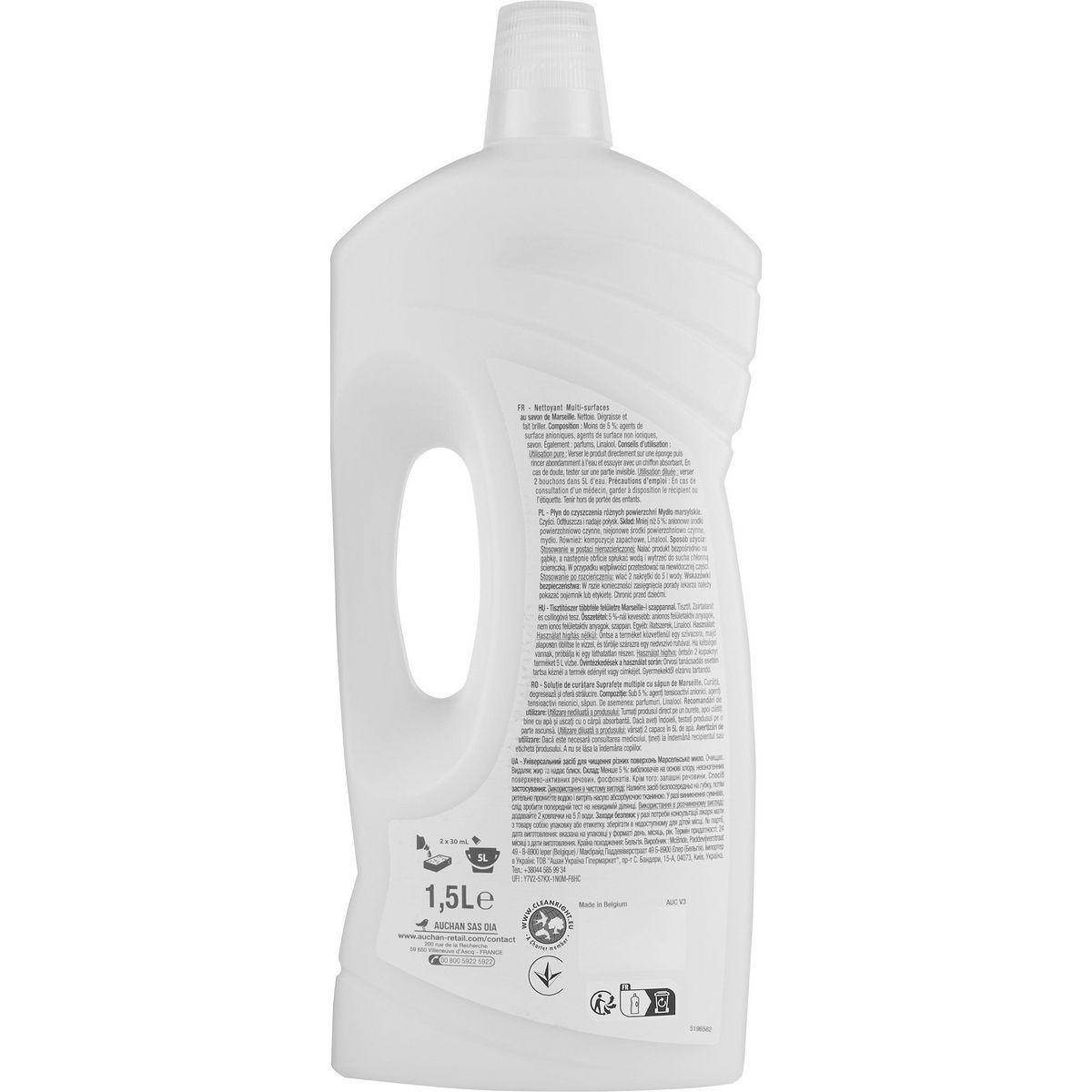 AUCHAN Nettoyant liquide multi-surfaces savon de Marseille 1.5l