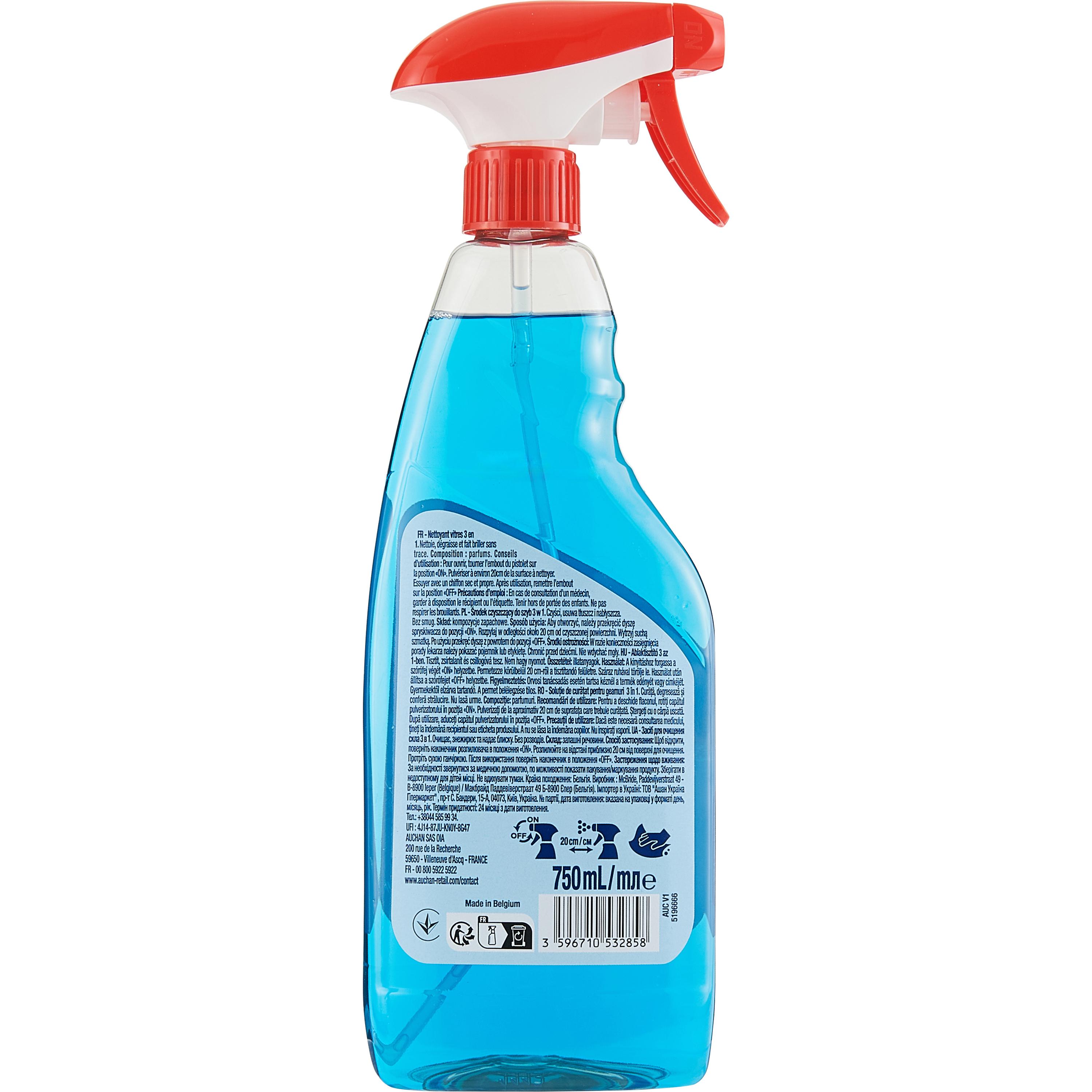 Voir la diapositive 2 : AUCHAN Spray vitres 3 en 1 750ml