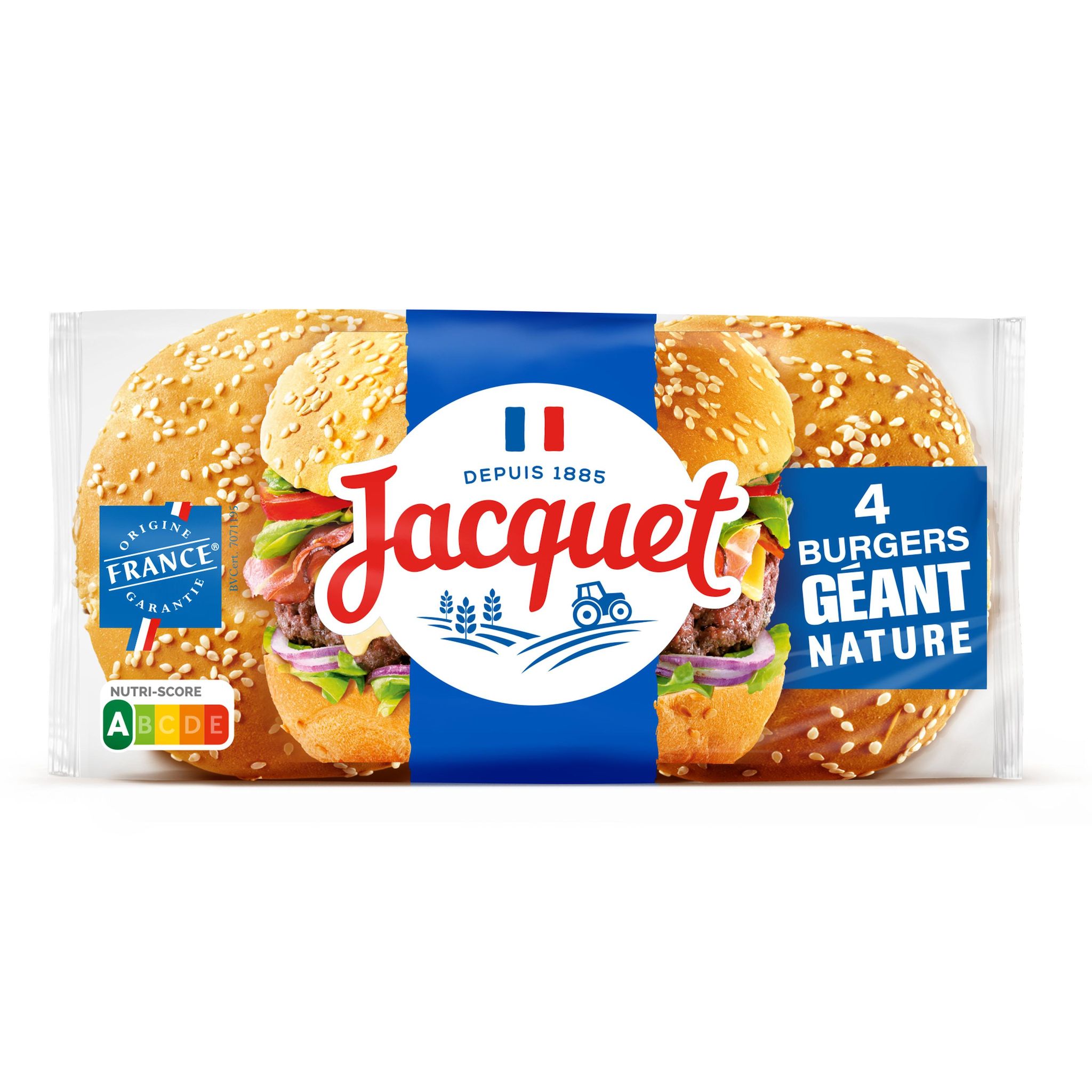 Voir la diapositive 2 : JACQUET Pain burger géant nature 4 pièces 330g