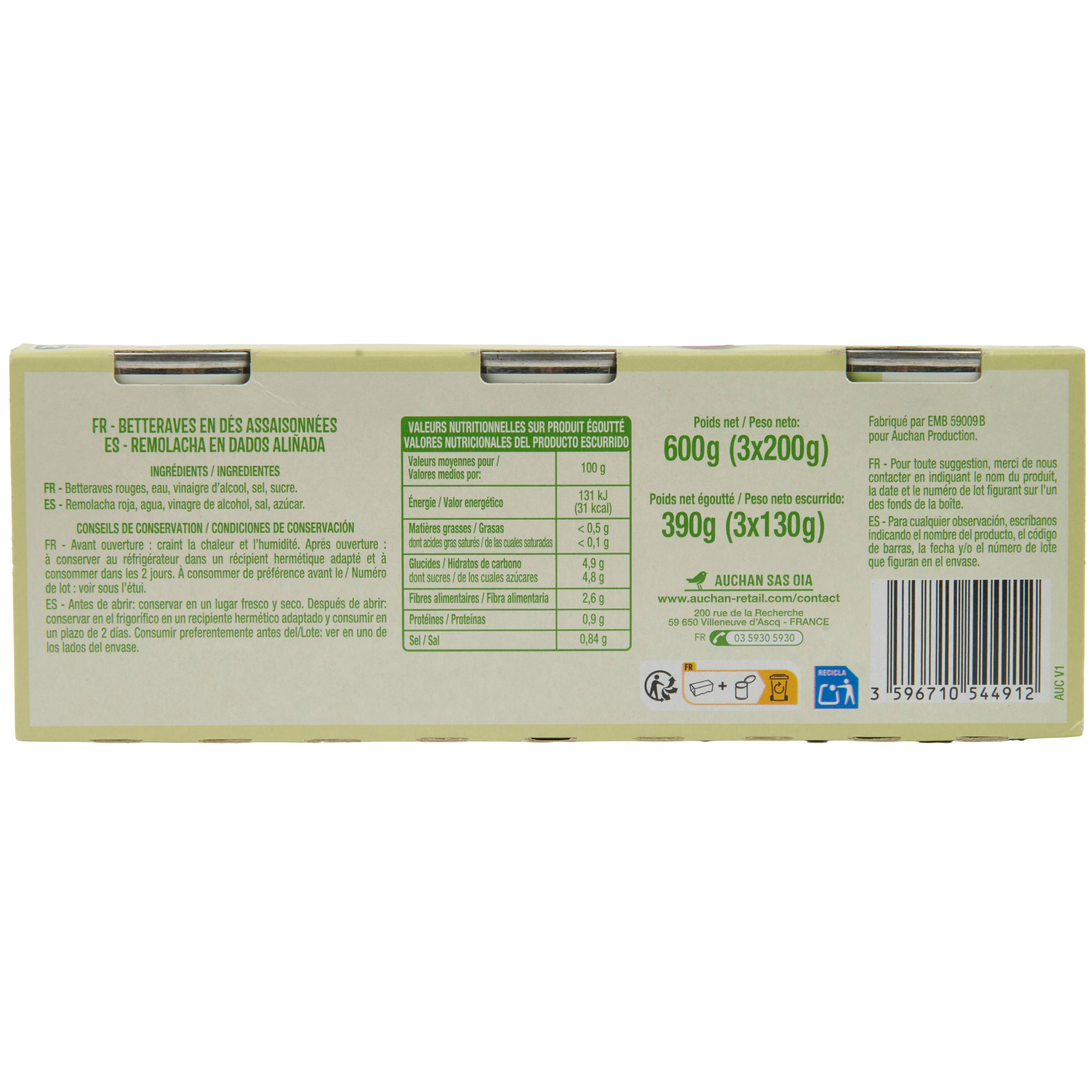 Voir la diapositive 2 : AUCHAN Betteraves en dés 3x140g