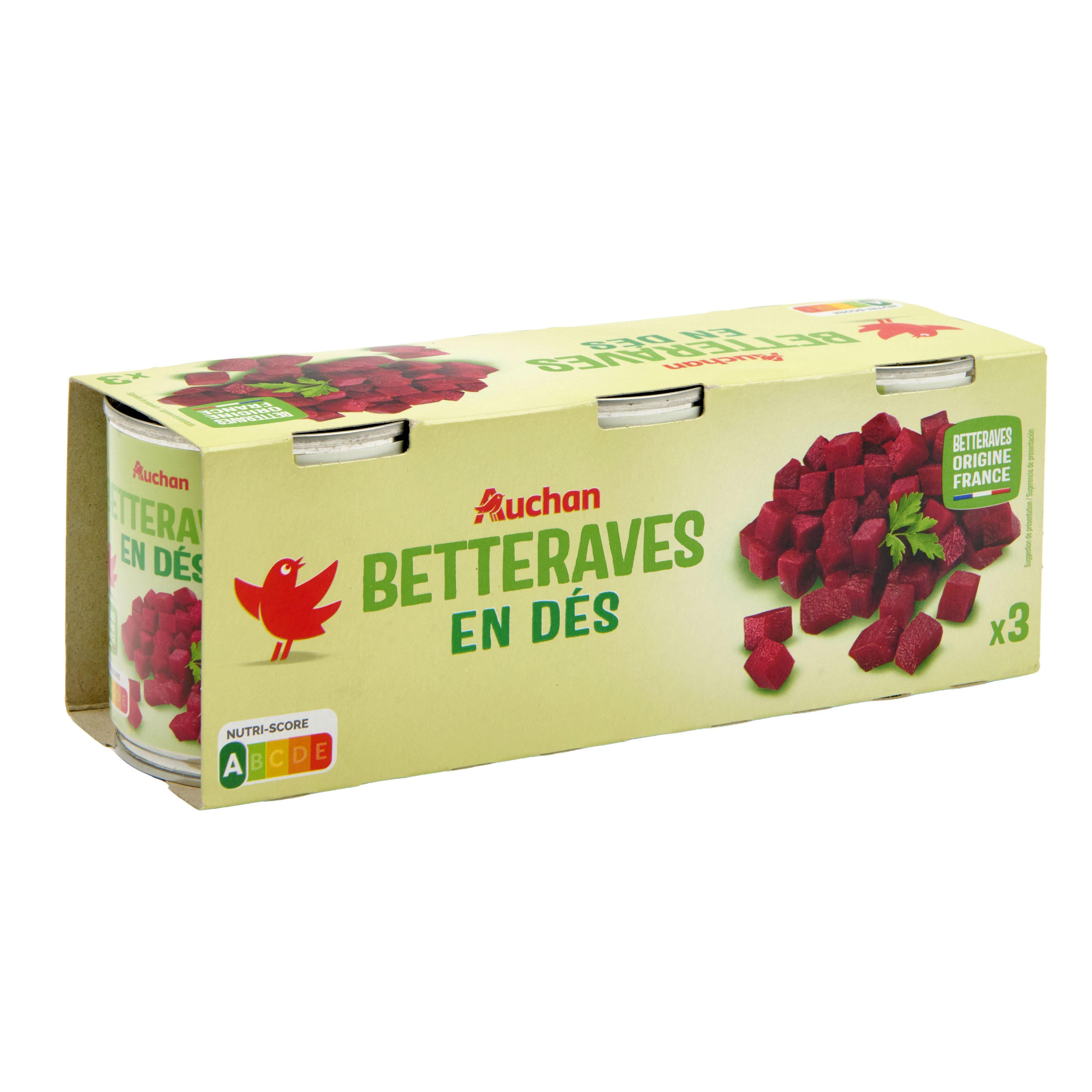 Voir la diapositive 4 : AUCHAN Betteraves en dés 3x140g