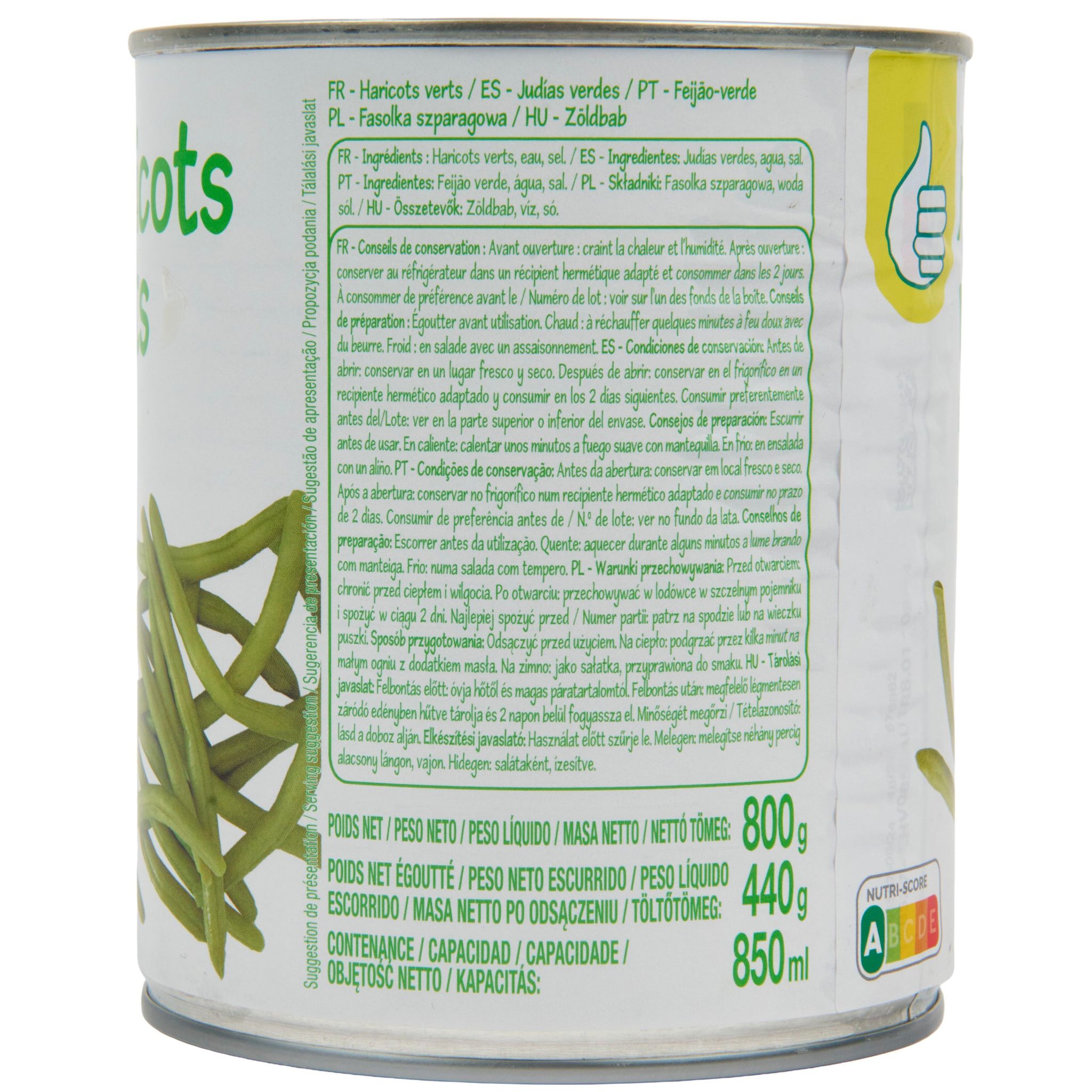 Voir la diapositive 3 : POUCE Haricots verts 800g
