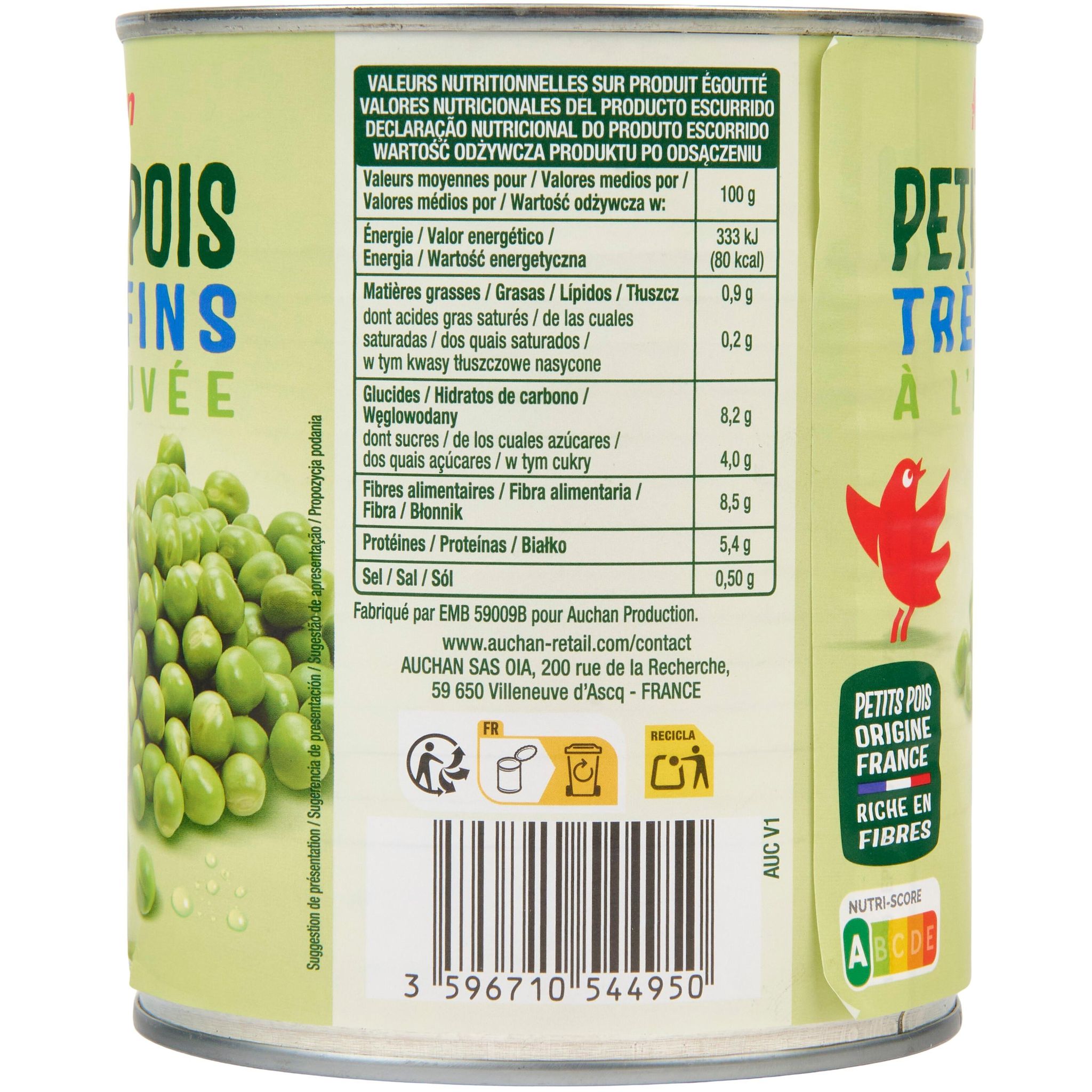 Voir la diapositive 5 : AUCHAN Petits poids très-fins à l'étuvée 560g