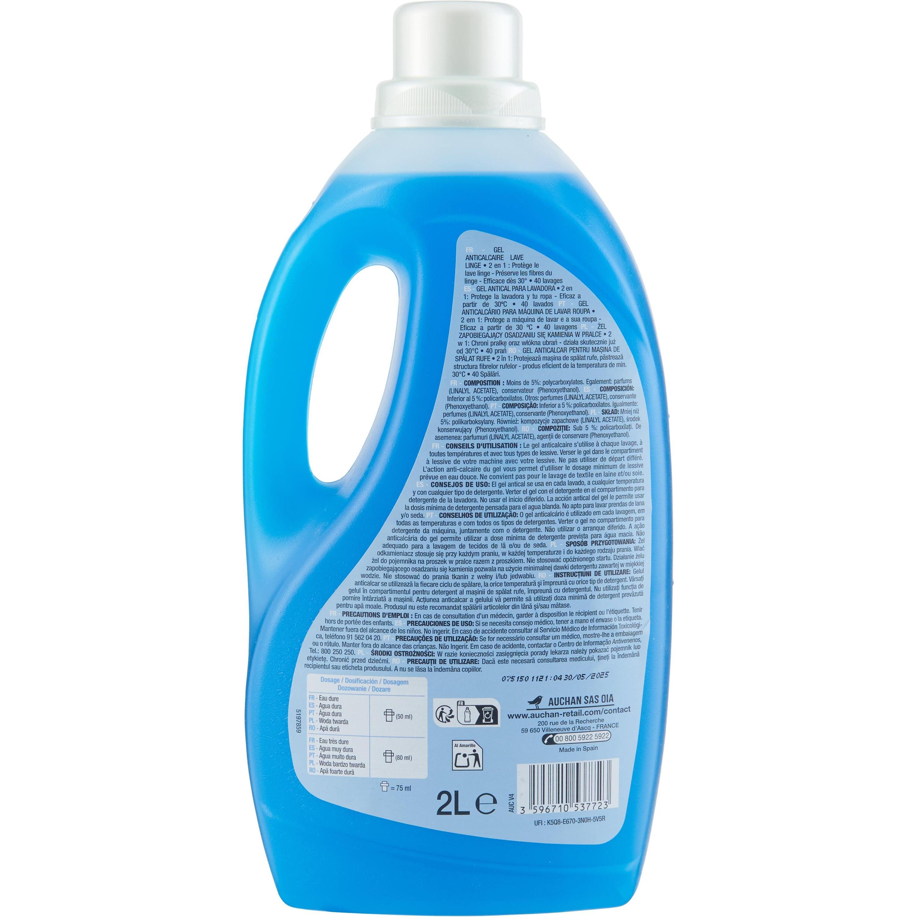 Voir la diapositive 2 : AUCHAN Gel anti-calcaire pour lave-linge 2 en 1 2l