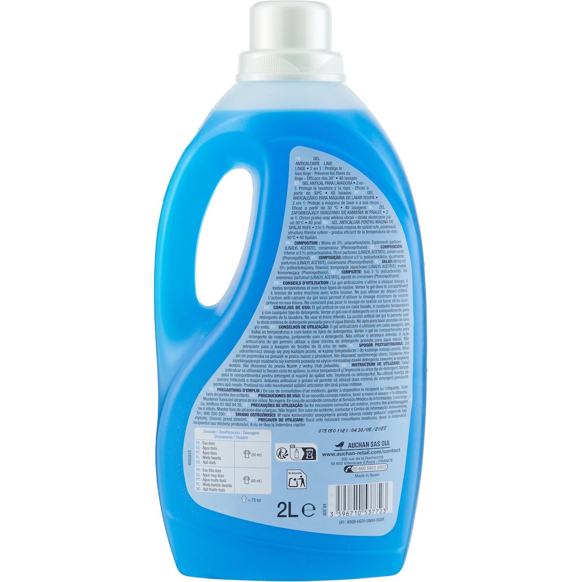 AUCHAN Gel anti-calcaire pour lave-linge 2 en 1 2l
