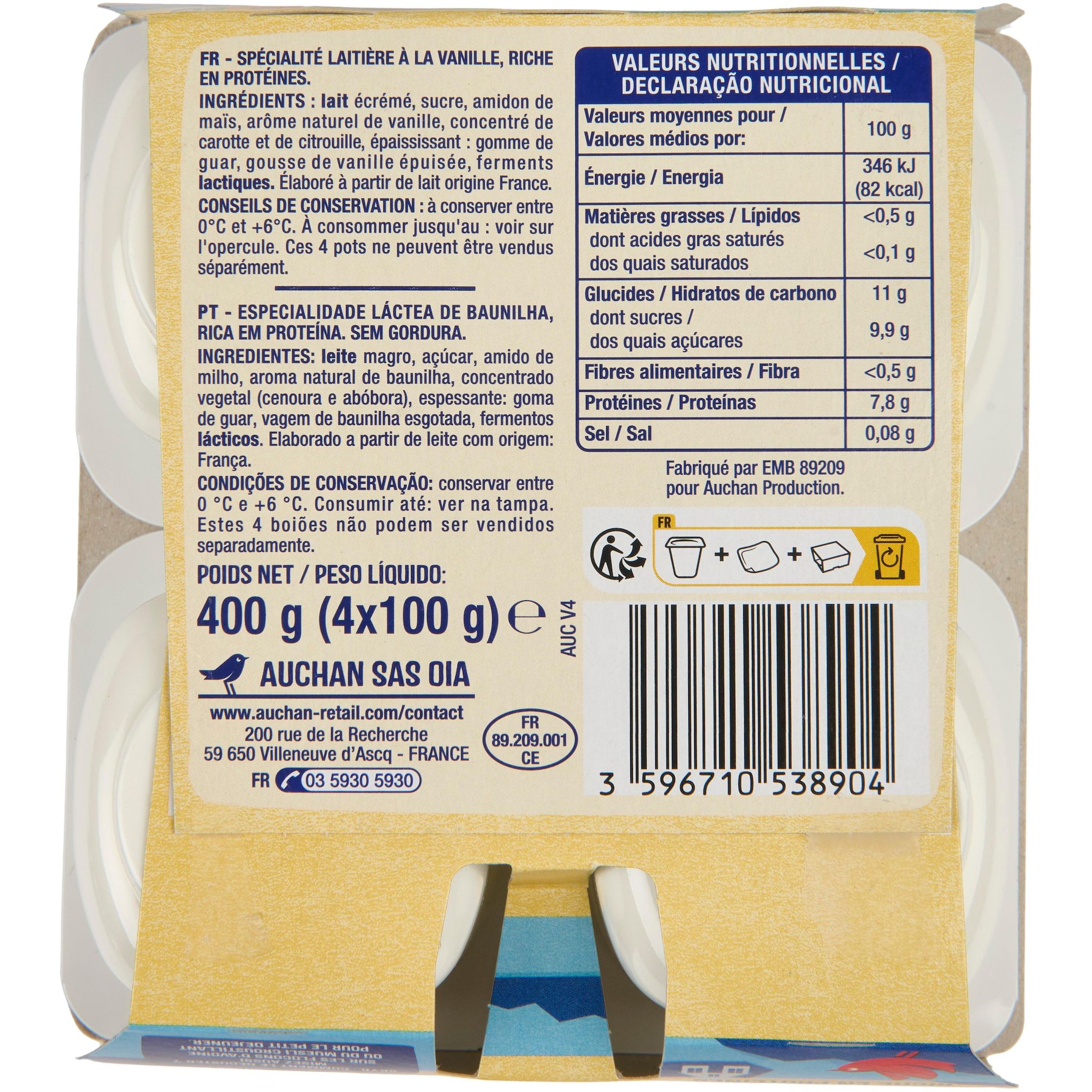 Voir la diapositive 3 : AUCHAN Skyr à la vanille 0% MG 4x100g