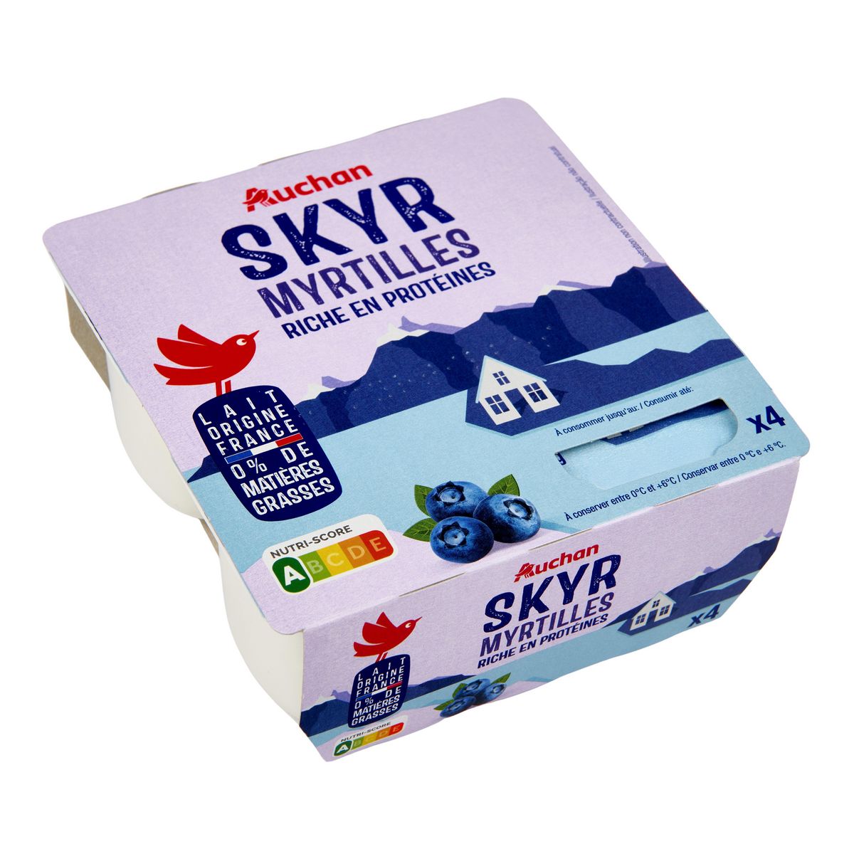 AUCHAN Skyr à la myrtille 0% MG 4x100g