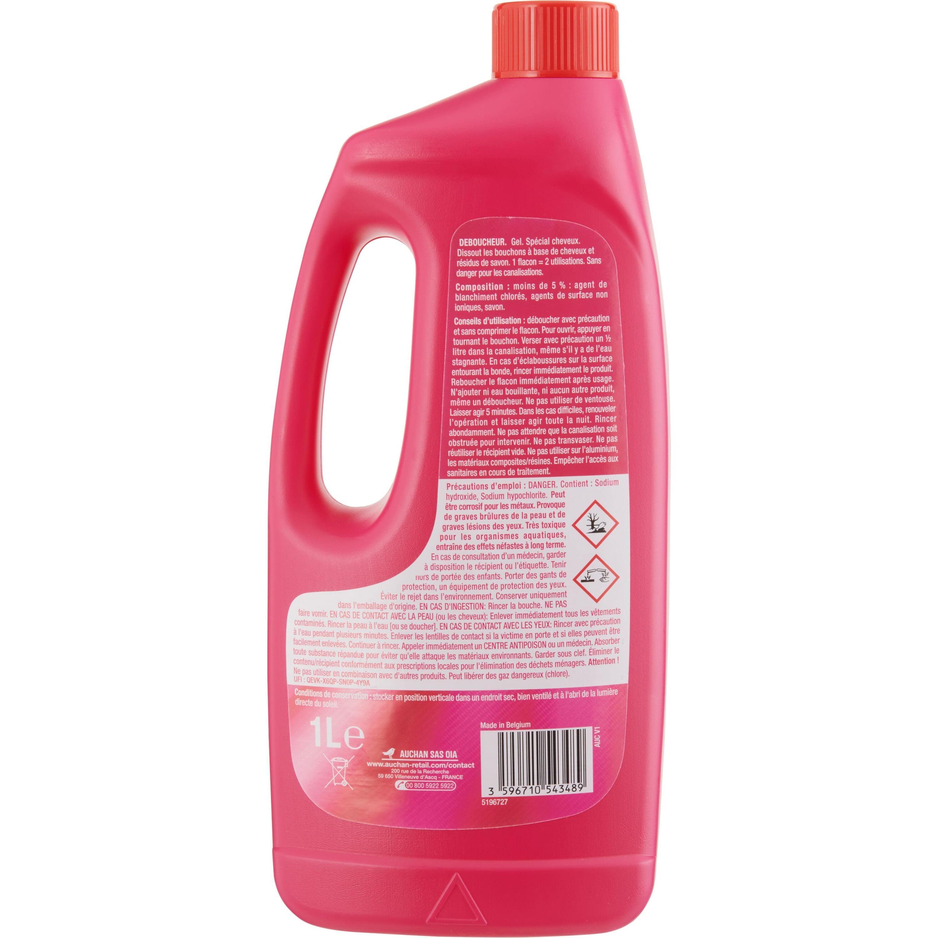 Voir la diapositive 2 : AUCHAN Gel déboucheur canalisations spécial cheveux 1L