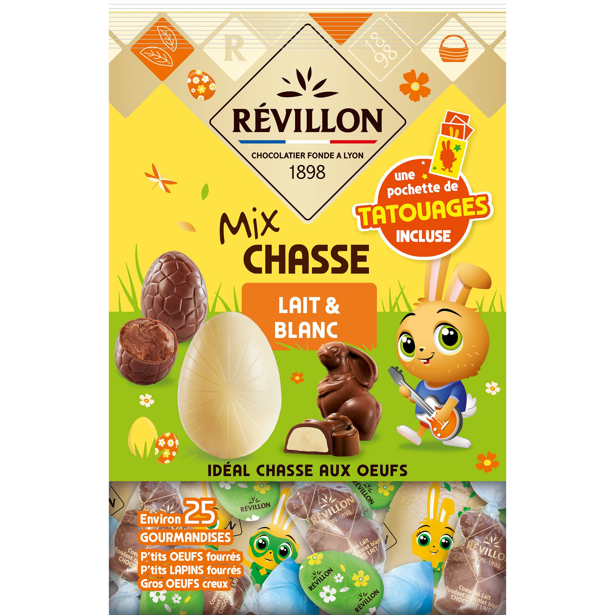 REVILLON CHOCOLATIER Assortiment mix chasse aux oeufs en chocolat au lait et blanc 310g