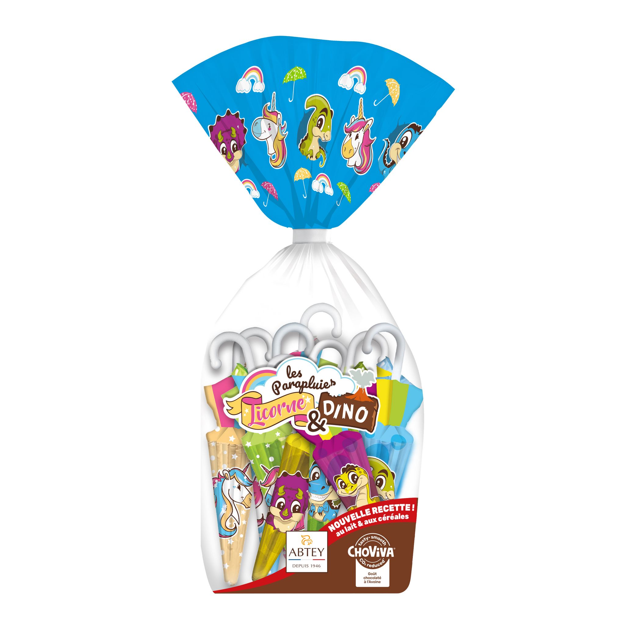 ABTEY Les parapluies licorne et dino au lait et aux céréales Choviva 8 parapluies 95g
