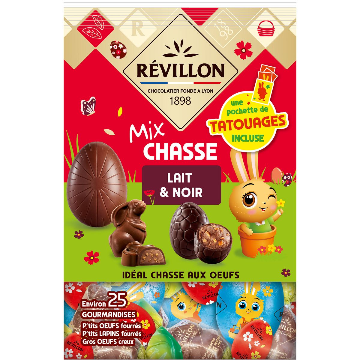 REVILLON CHOCOLATIER Assortiment chasse aux oeufs en chocolat noir et au lait environ 25 gourmandise 310g