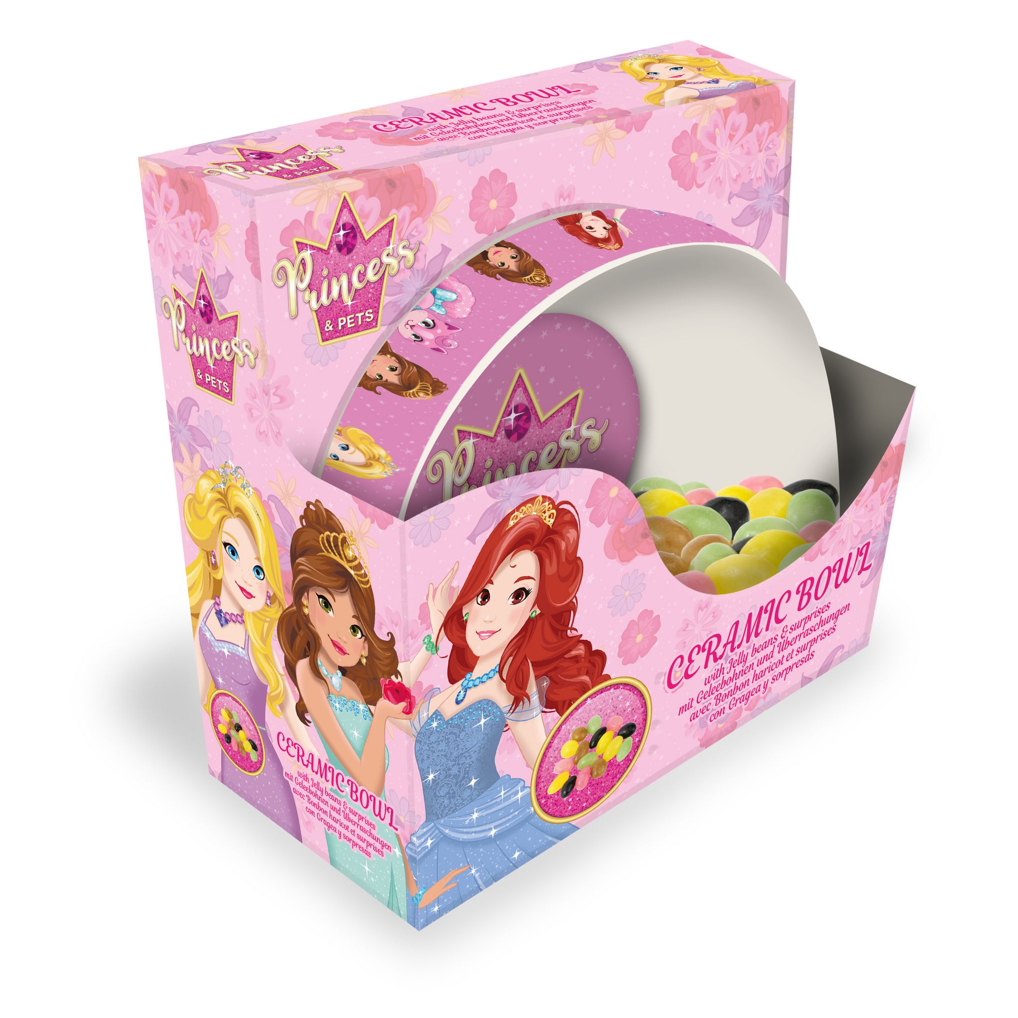 Bol céramique avec bonbons haricots et surprises Princess et Pets 80g