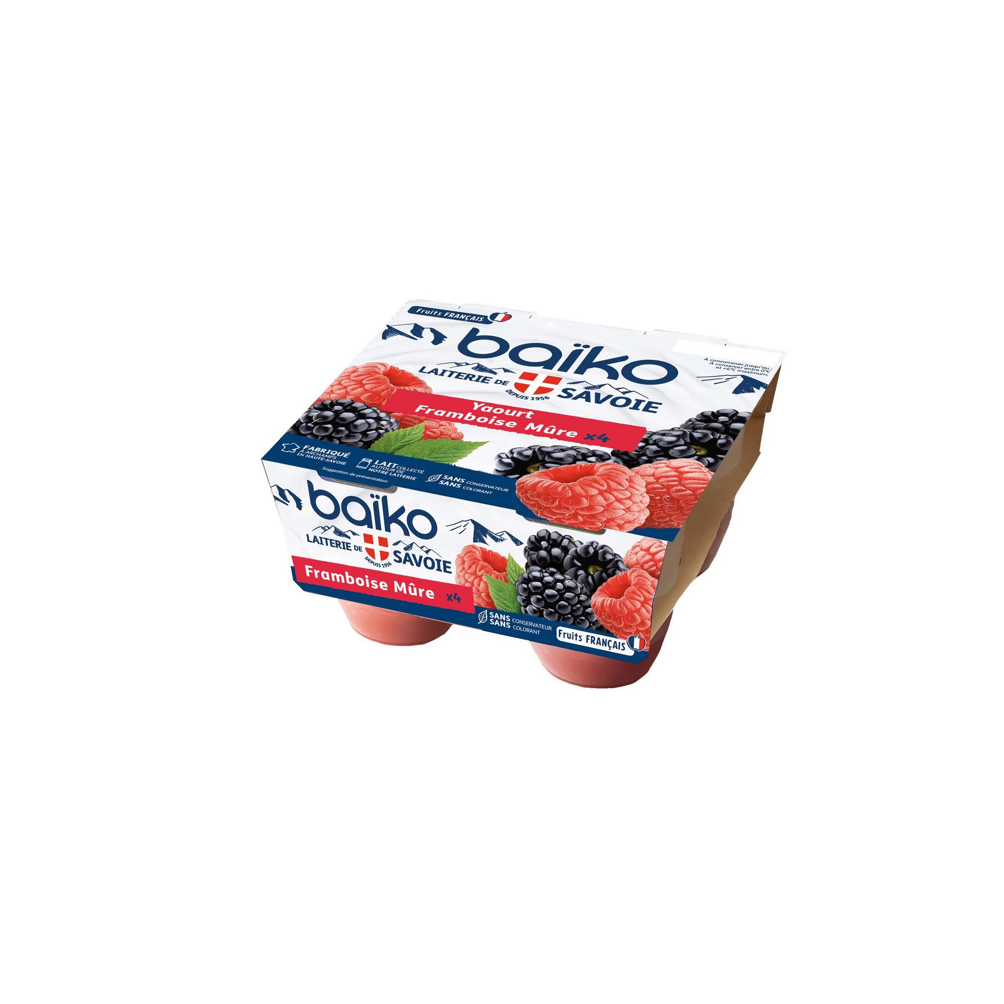 BAIKO Yaourt sur lit de fruits framboise et mure 4x125g