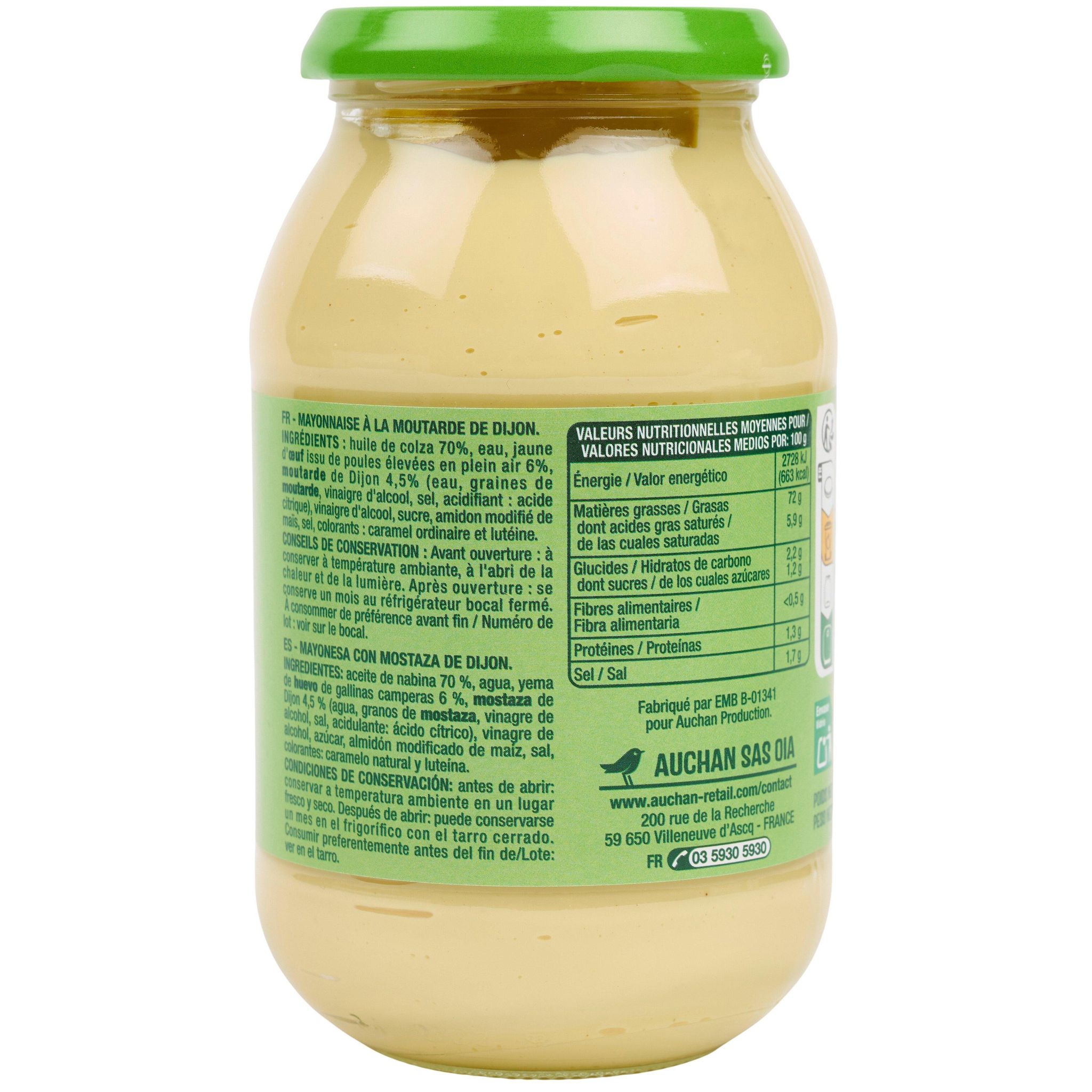 Voir la diapositive 3 : AUCHAN Mayonnaise à la moutarde de Dijon 475g