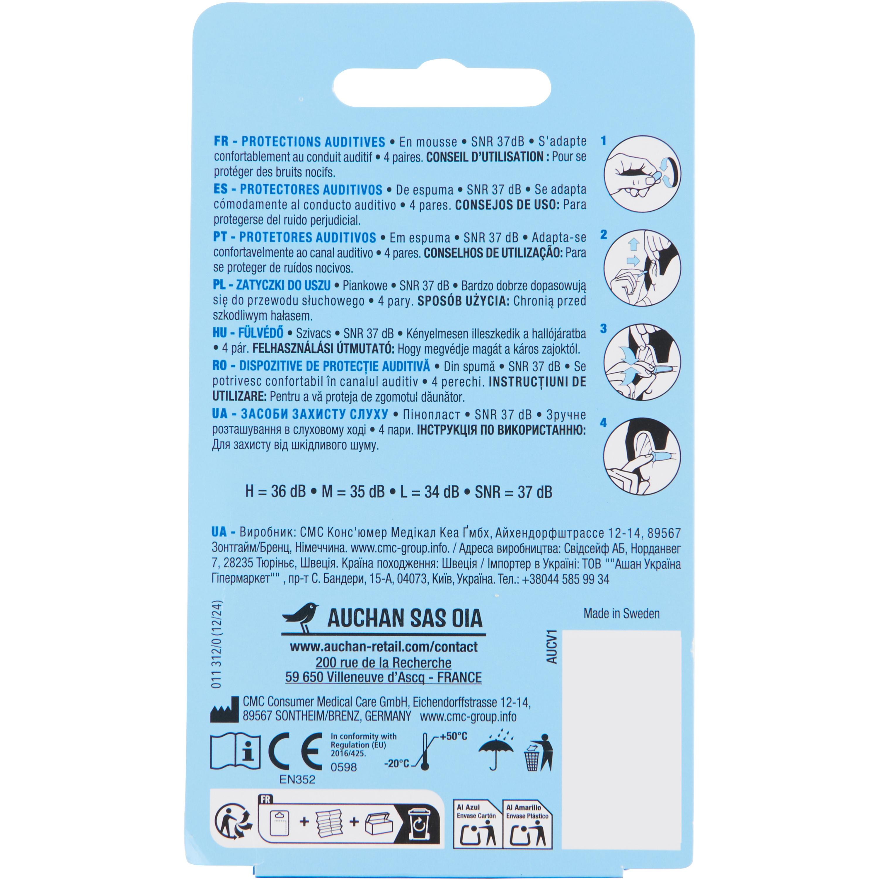 Voir la diapositive 2 : AUCHAN Protections auditives en mousse 4 paires