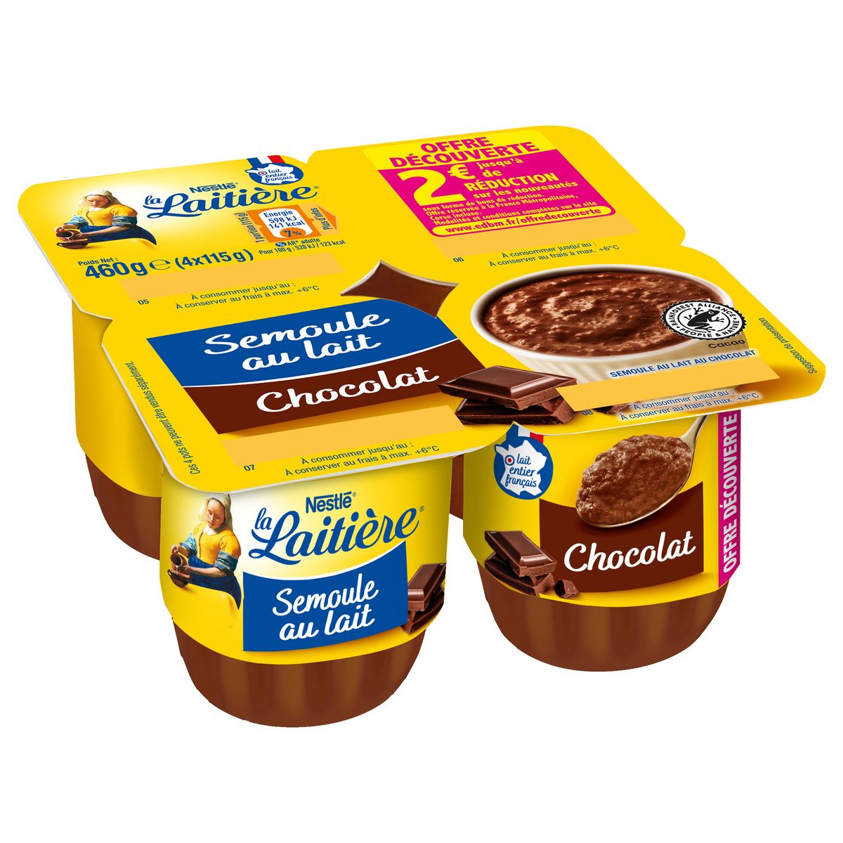 LA LAITIERE Semoule au lait au chocolat 4x115g