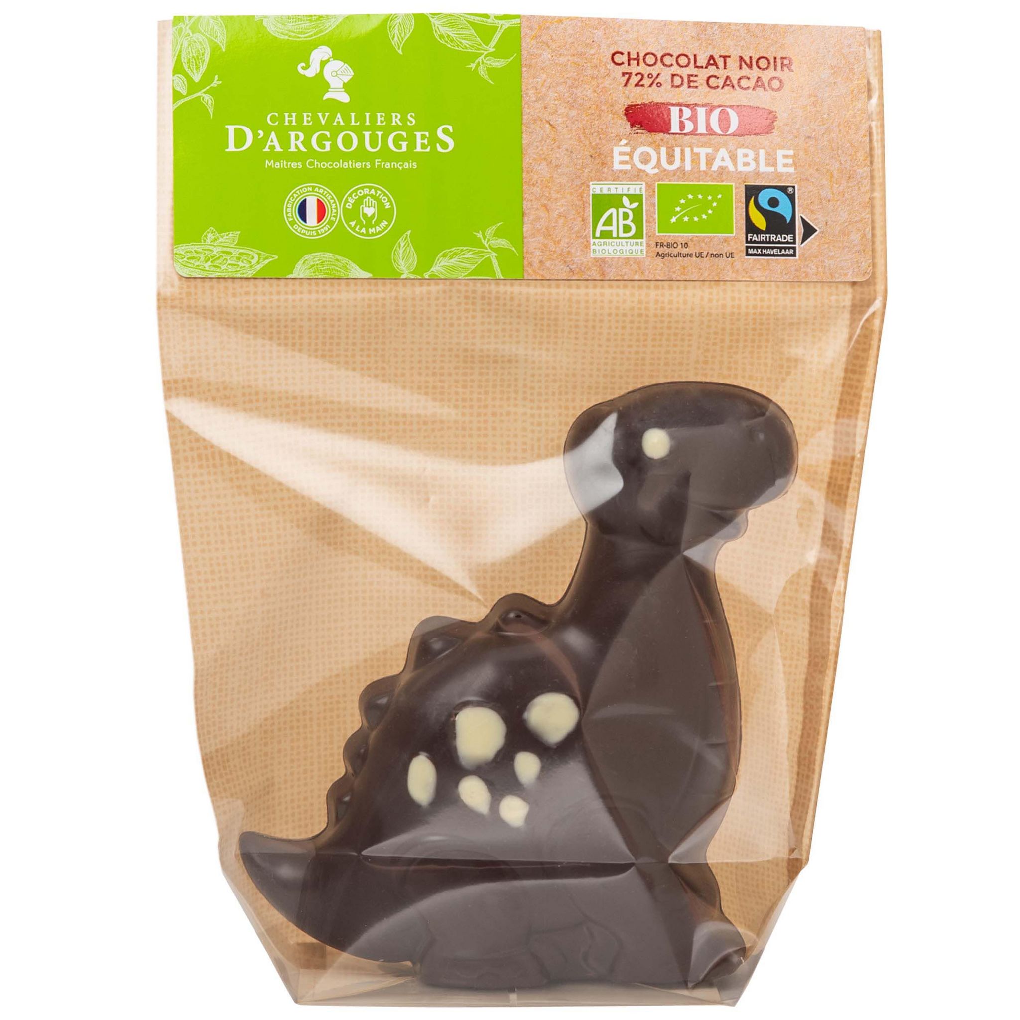 CHEVALIERS D'ARGOUGES Chocolat noir bio 72% de cacao moulage dinosaure 70g