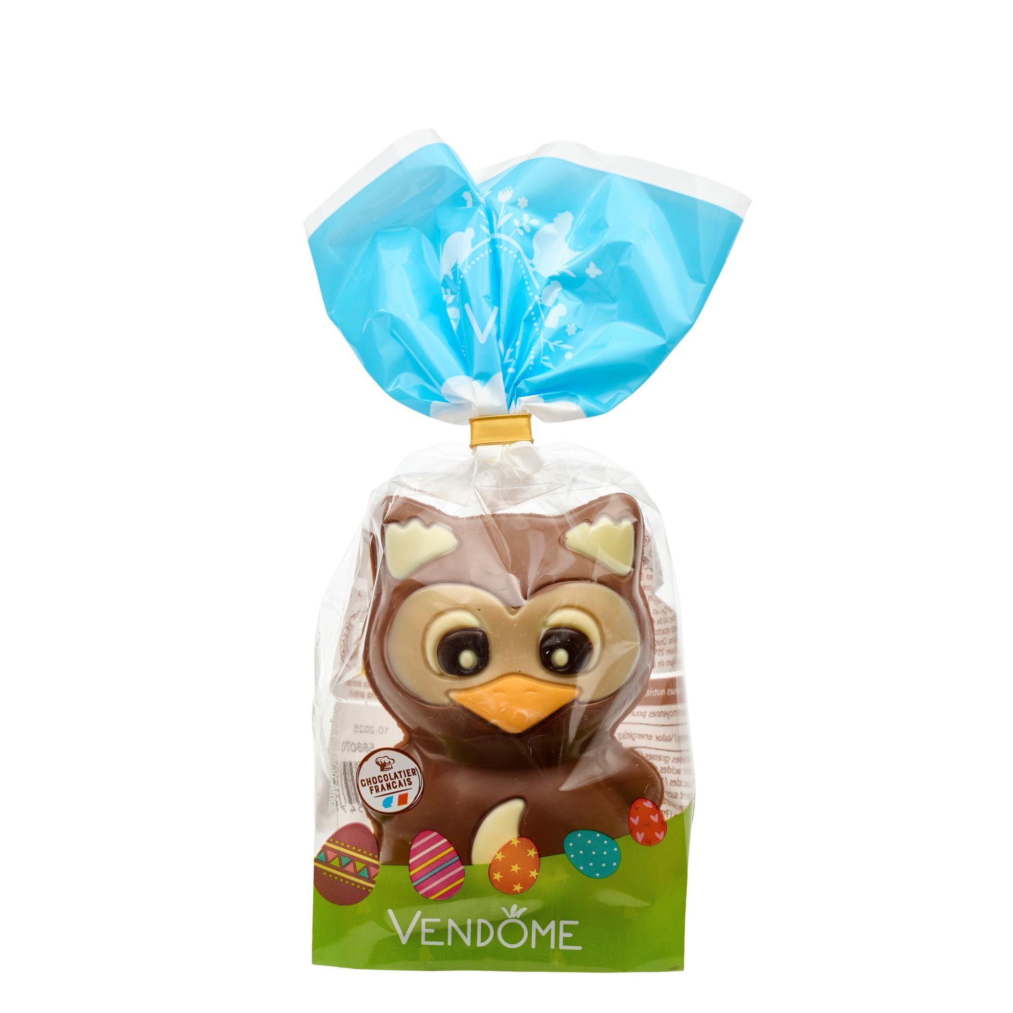 Voir la diapositive 3 : VENDOME Chouette en chocolat au lait décorée 100g