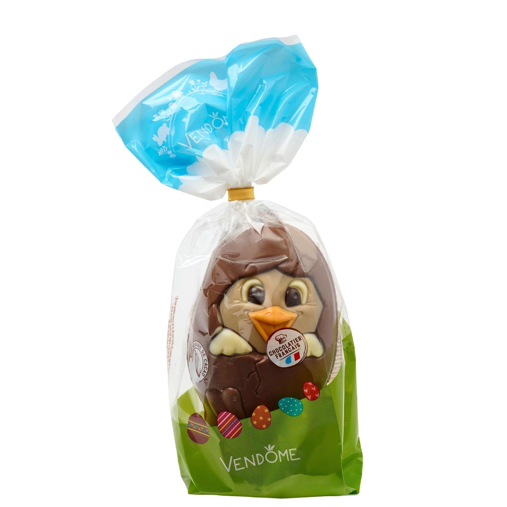 Voir la diapositive 3 : VENDOME Oeuf Poussin en chocolat au lait décoré 175g