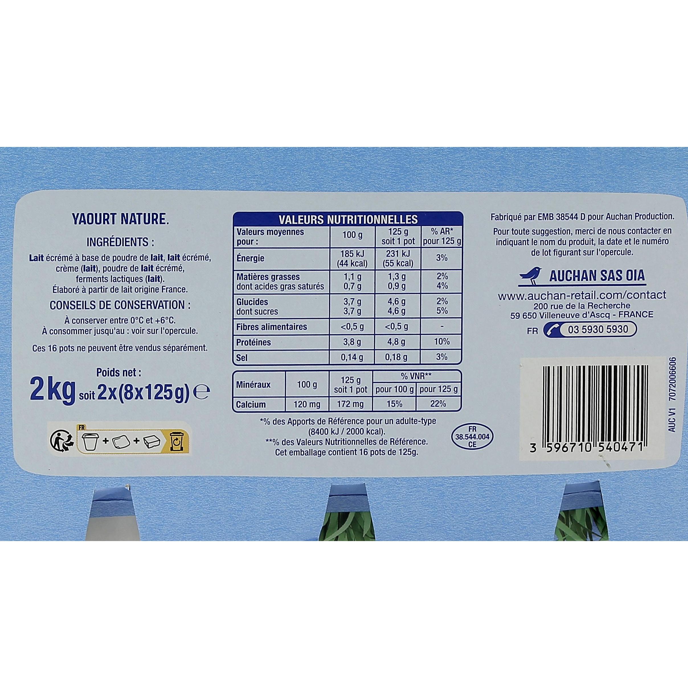Voir la diapositive 2 : AUCHAN Yaourt nature 16x125g