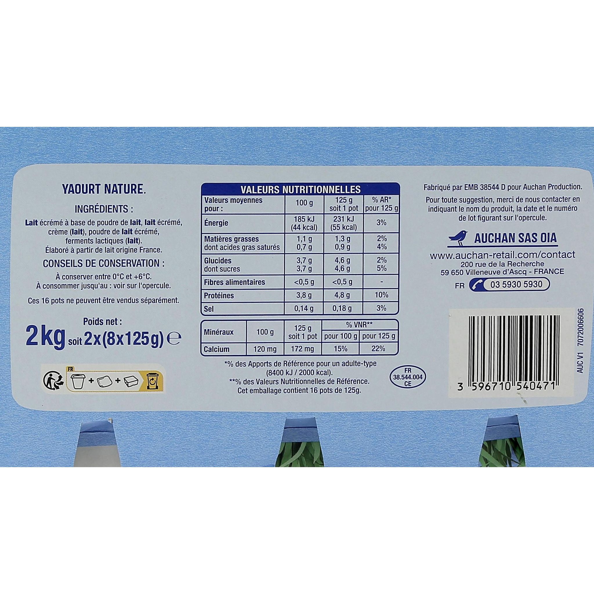 Voir la diapositive 4 : AUCHAN Yaourt nature 16x125g