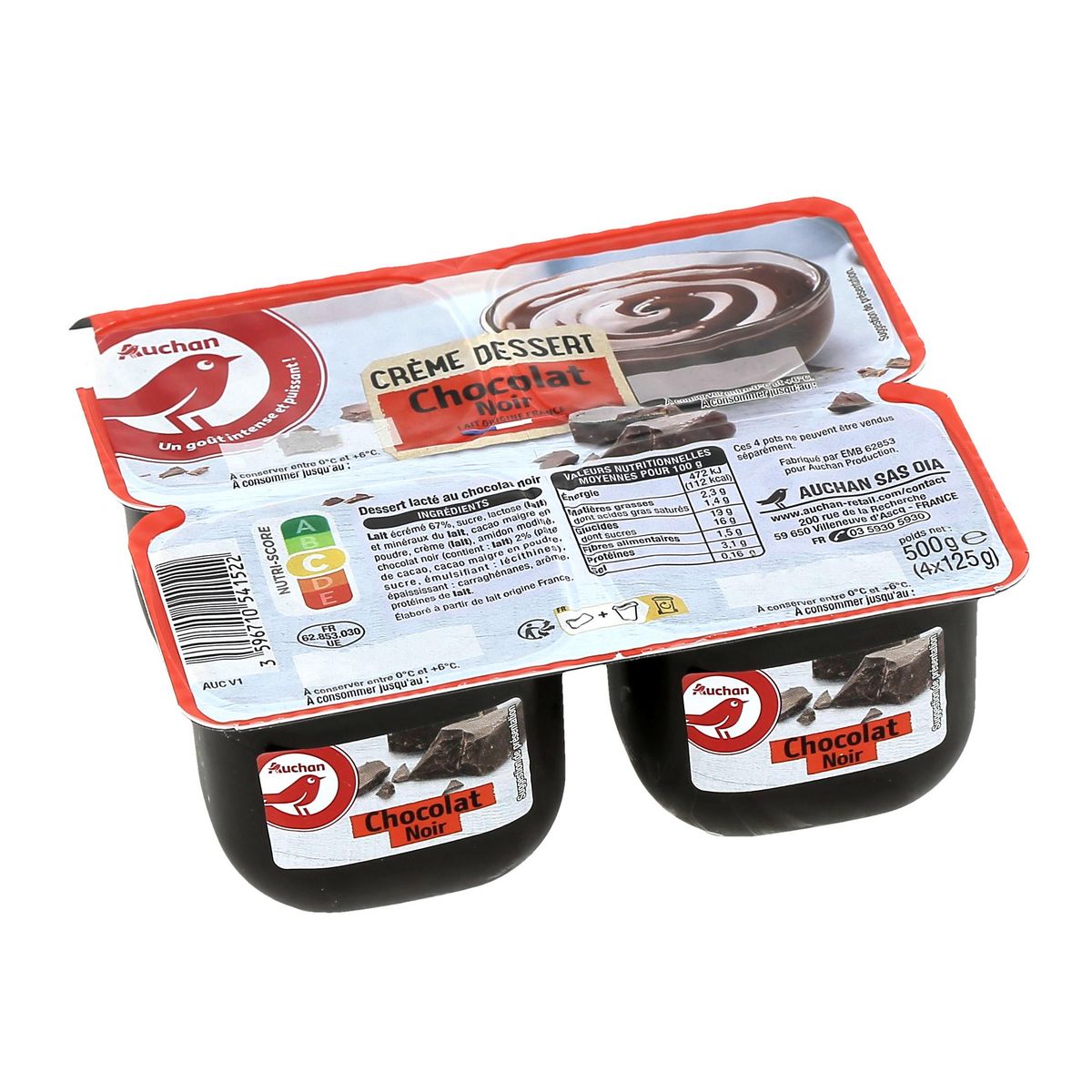 AUCHAN Crème dessert chocolat noir 4x125g