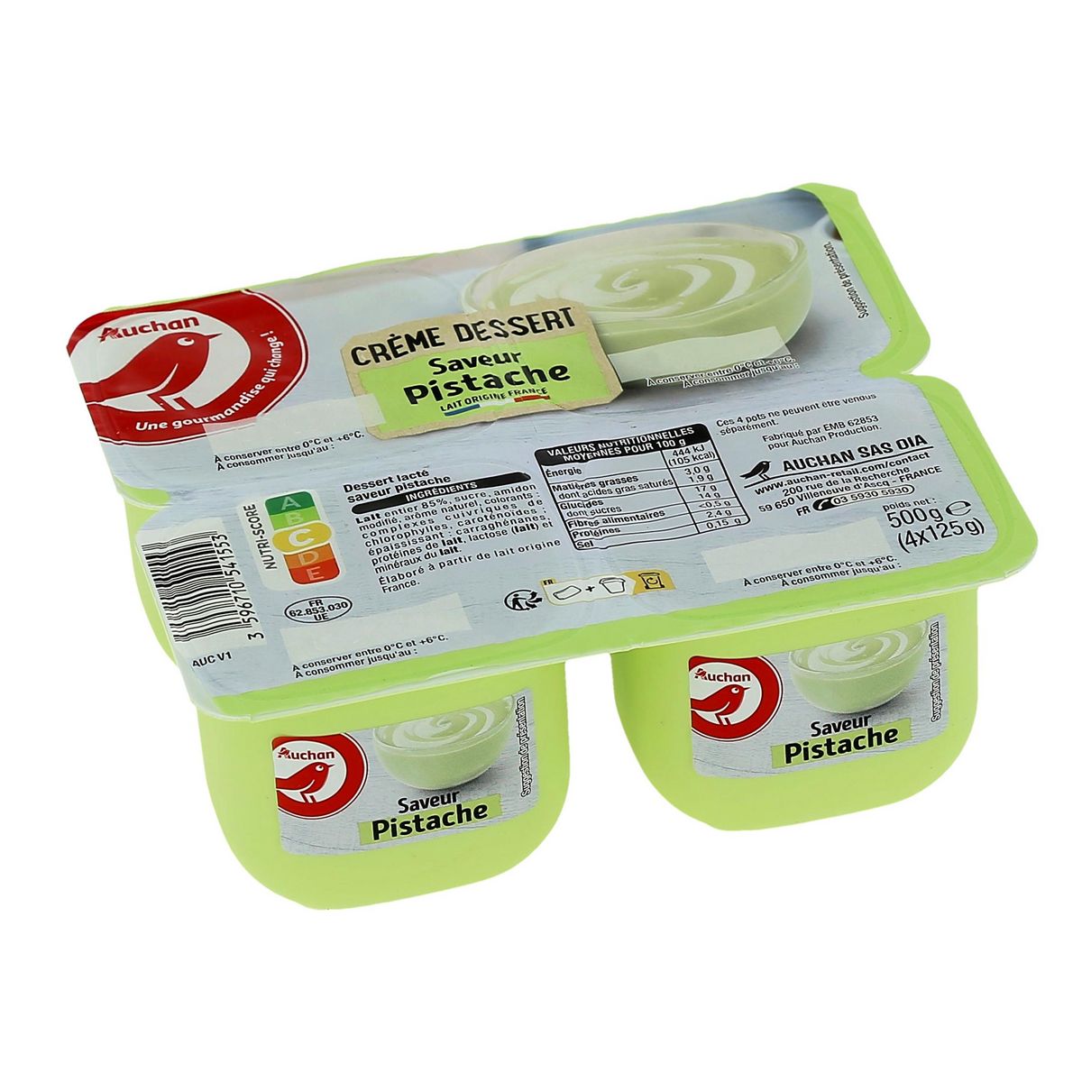 AUCHAN Crème dessert saveur pistache 4x125g